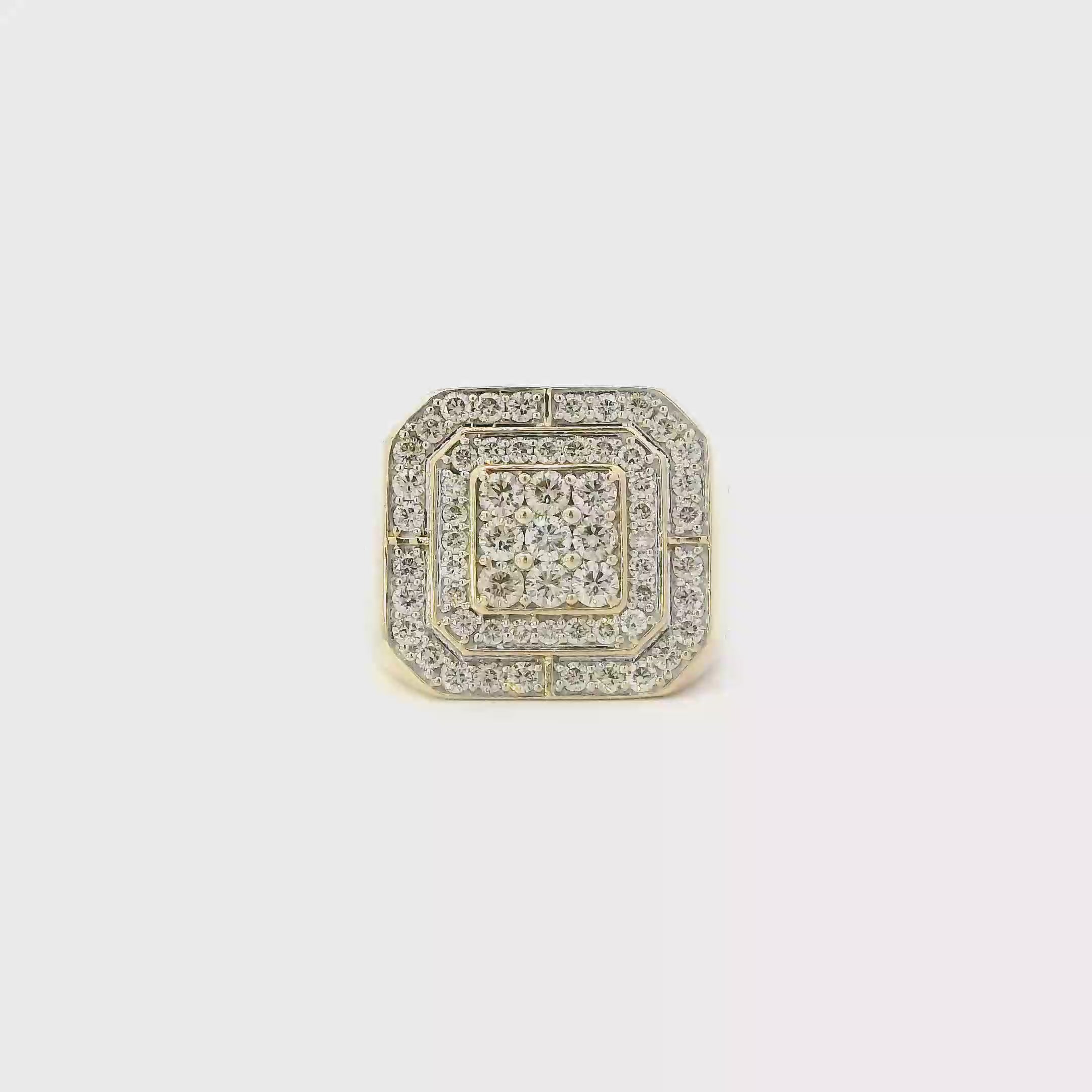 10K Yellow Gold Diamond Square Mens Ring - 2.02ct