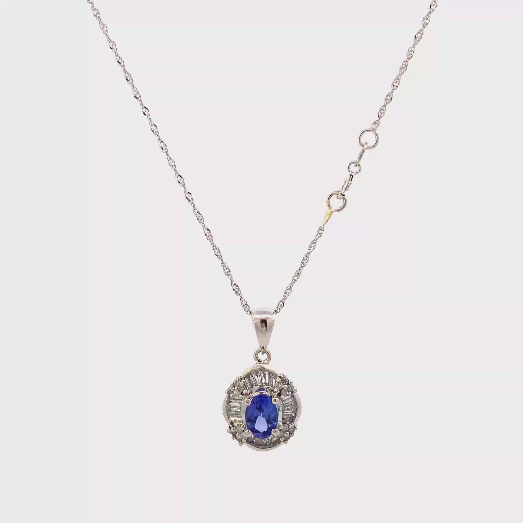 14K White Gold Tanzanite & Diamond Necklace - 0.08ct