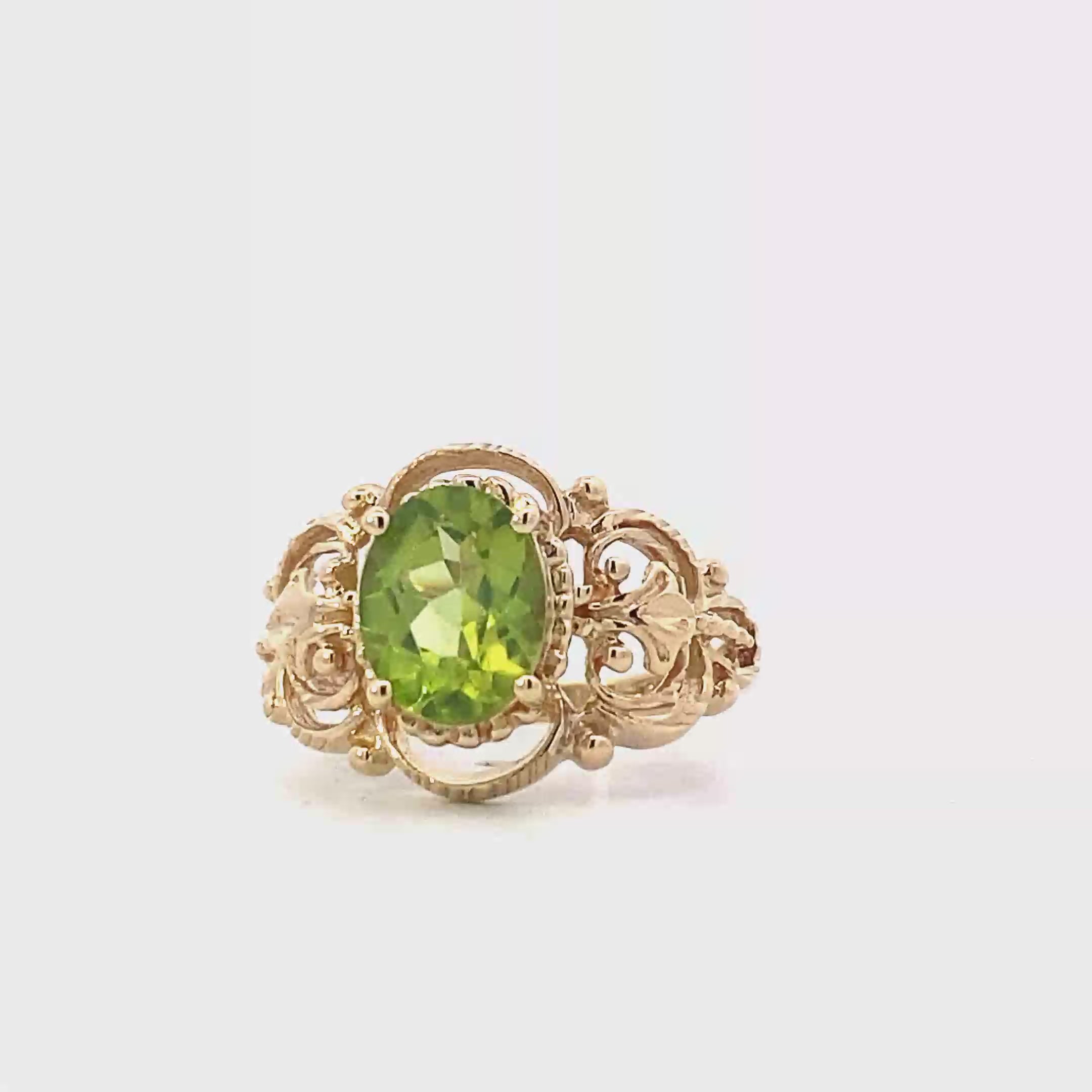 10K Yellow Gold Synthetic Peridot Filigree Ring