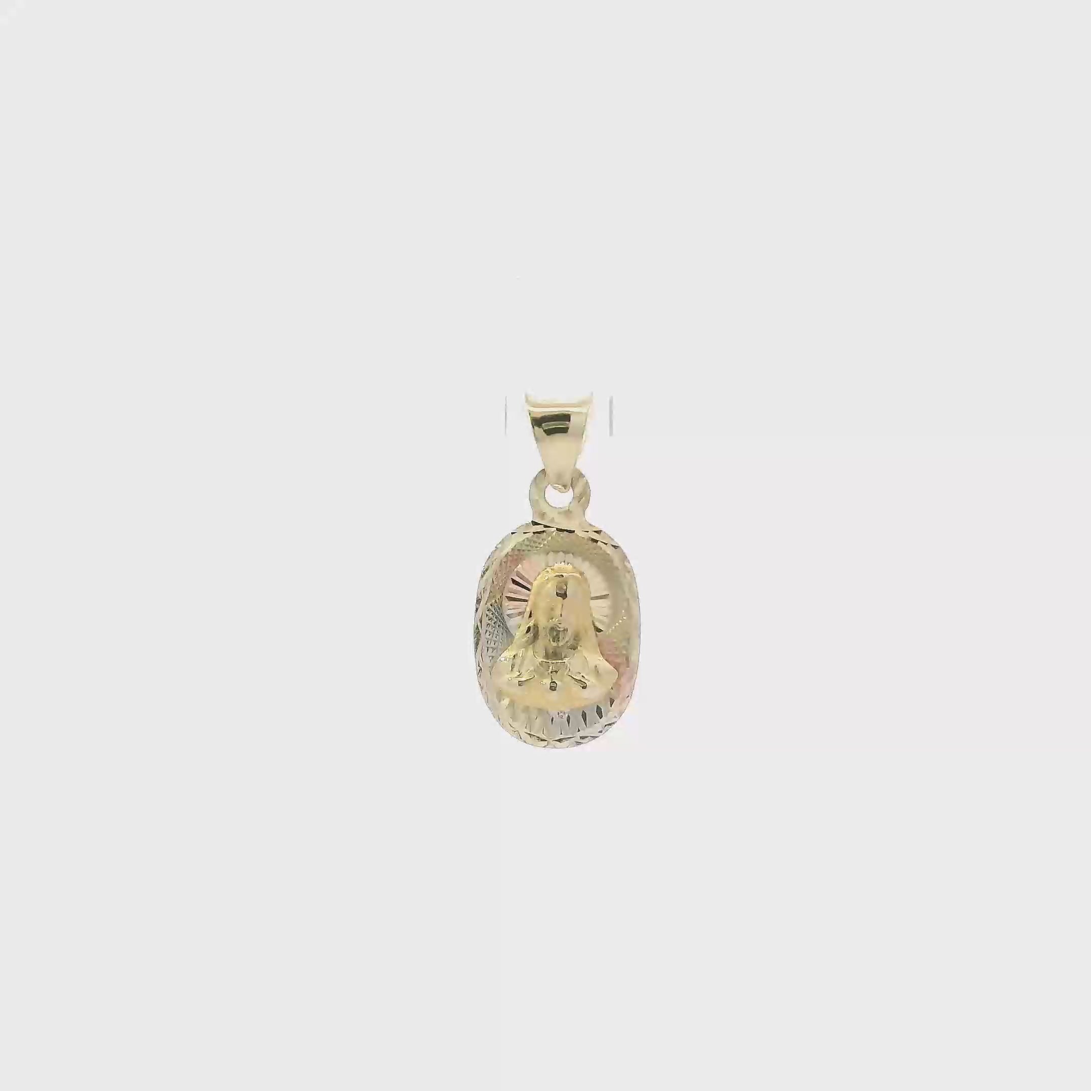 14K Tri Color Oval Jesus Pendant