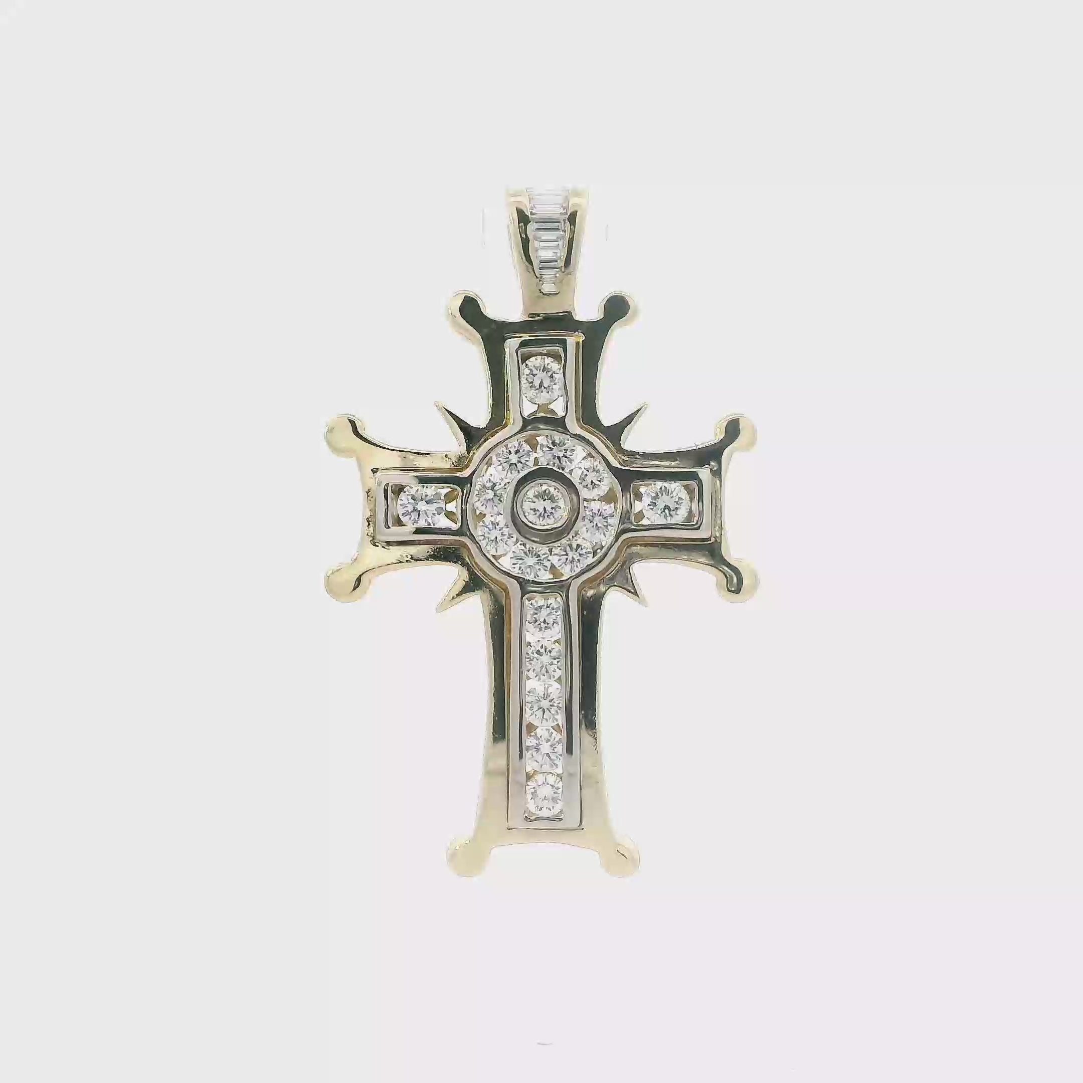 14K Yellow Gold Diamond Cross Pendant - 2.27ct