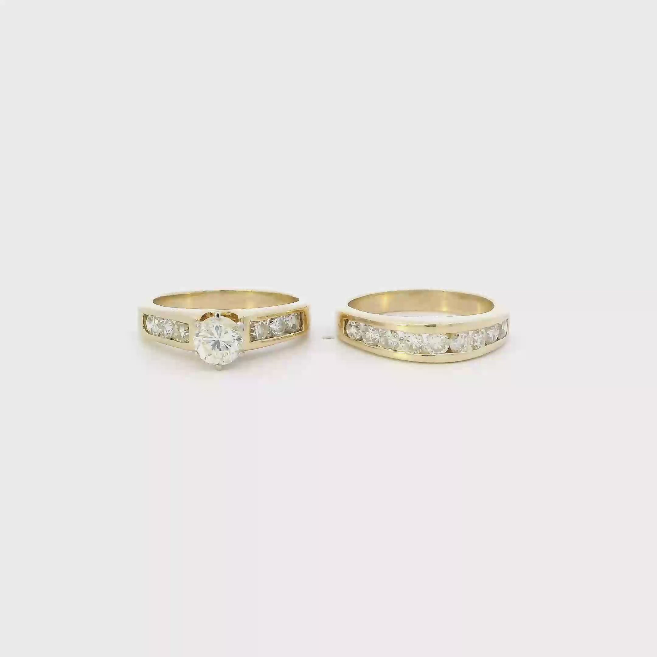 14K Yellow Gold Womens Diamond Engagement & Wedding Ring Set - 1.80ct