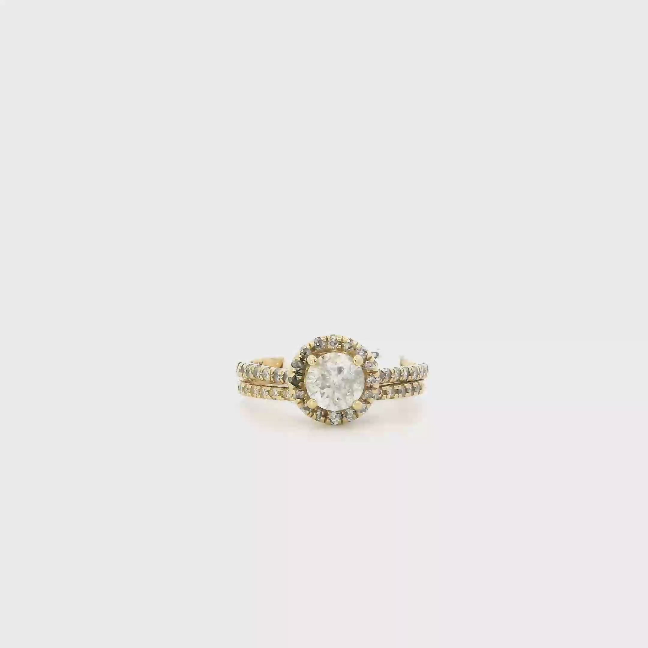 14K Yellow Gold Diamond Women's Engagement & Wedding Ring Set  -1.04ct