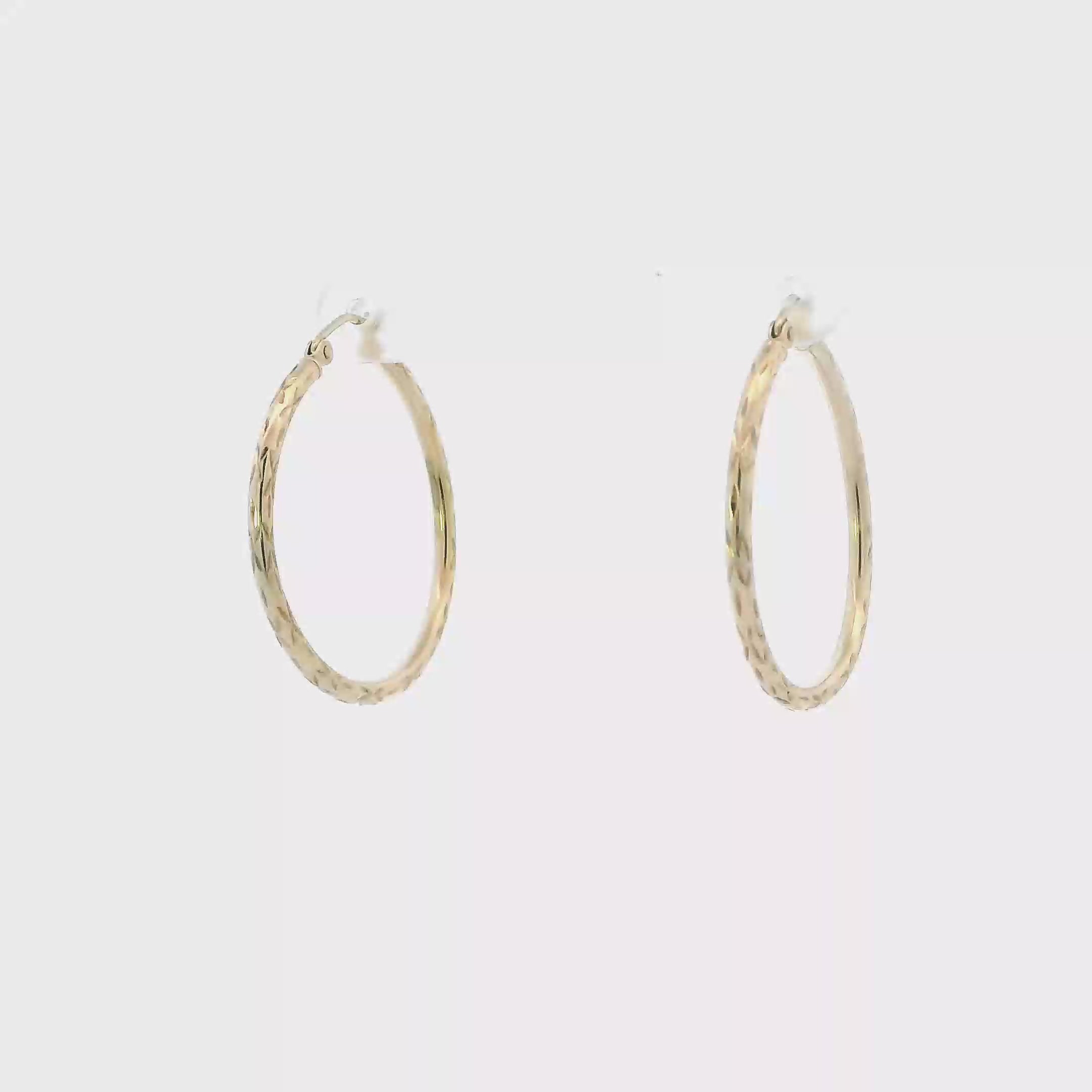 10K Yellow Gold Diamond Cut Tube Hoop Earrings