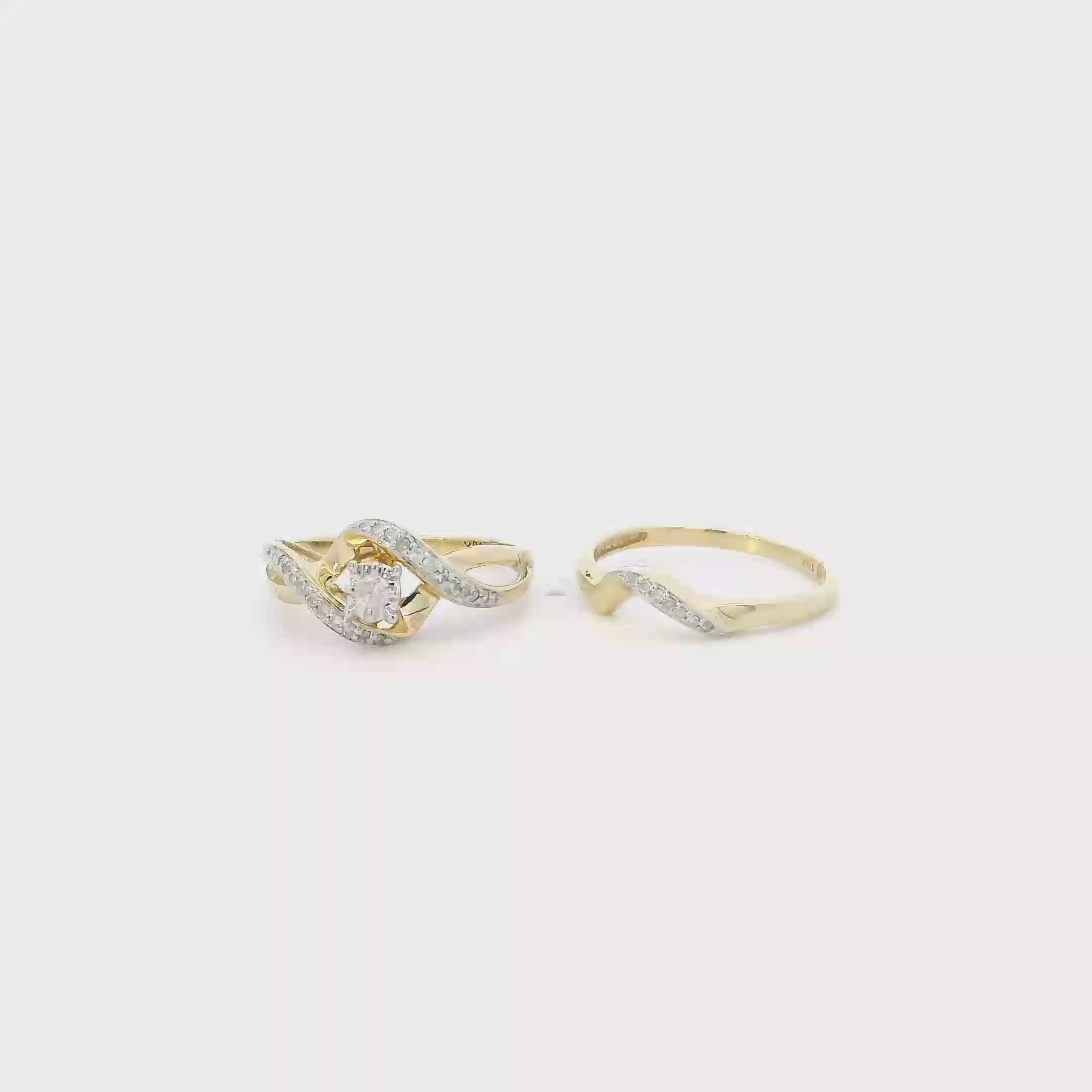 10K Yellow Gold Diamond Womens  Engagement & Wedding Ring Set