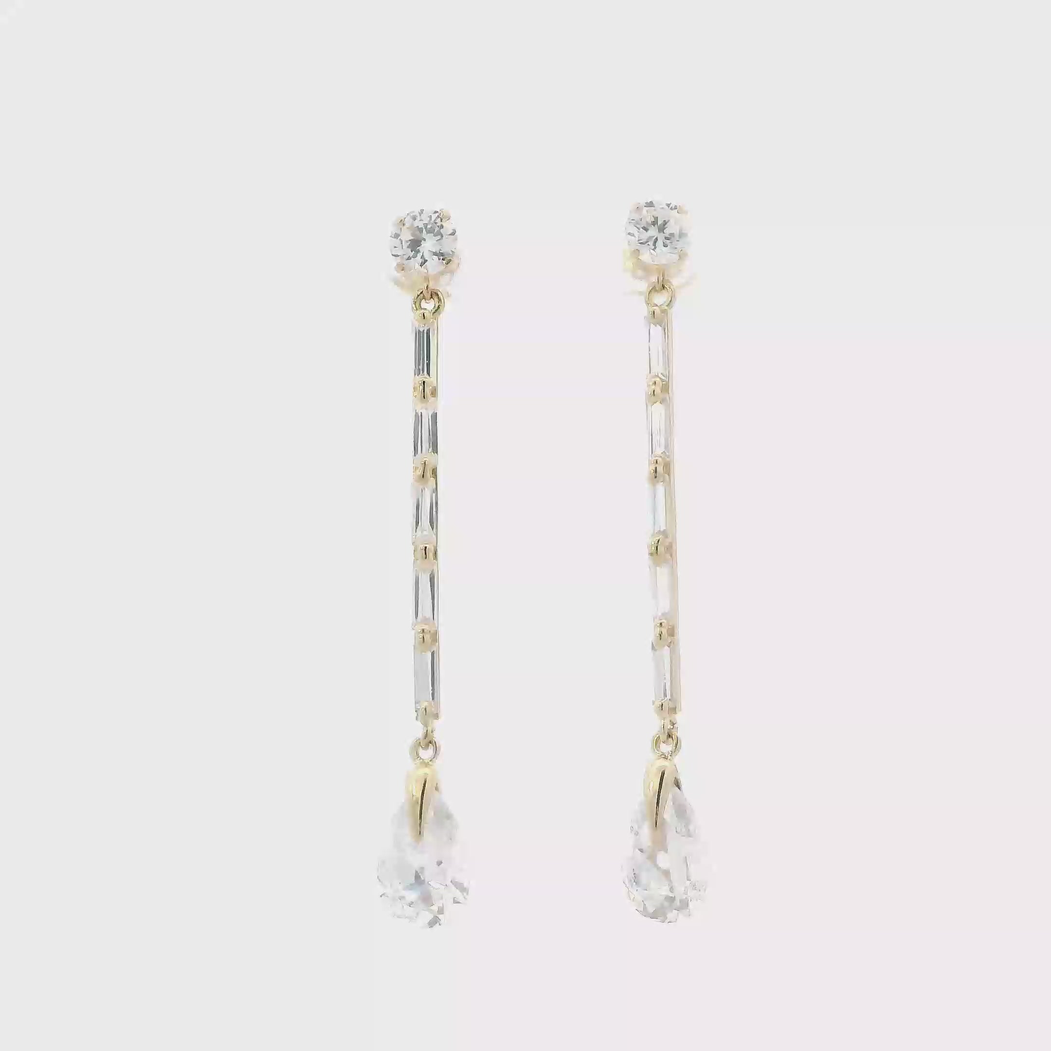 14K Yellow Gold Cubic Zirconia Dangle Bar Earrings