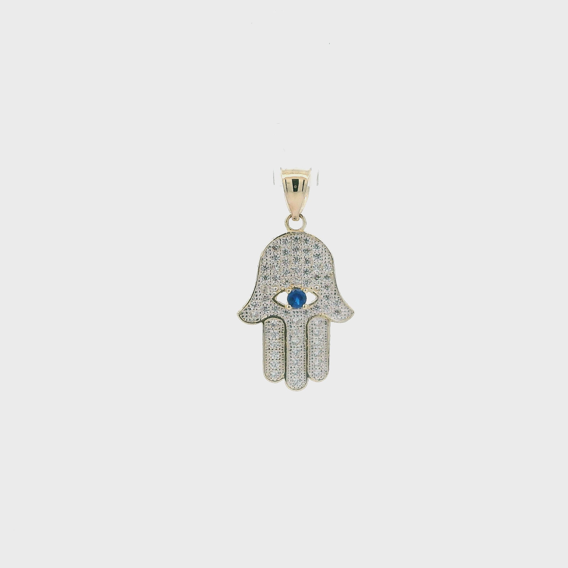 14K Yellow Gold Blue Iolite & Hamsa Hand Pendant
