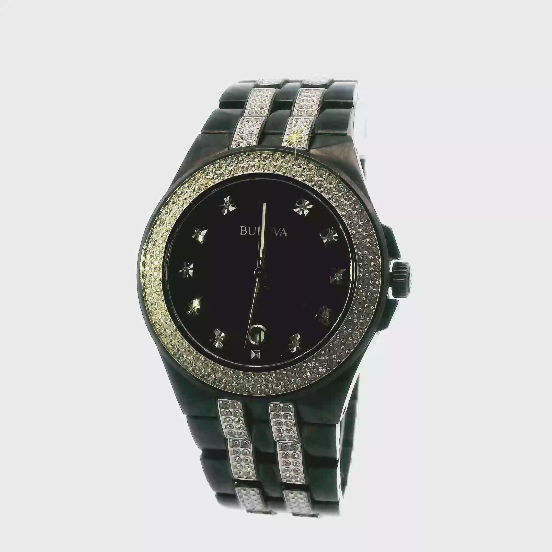 Bulova Crystal Date Luminous Black Stainless Steel Men's Watch