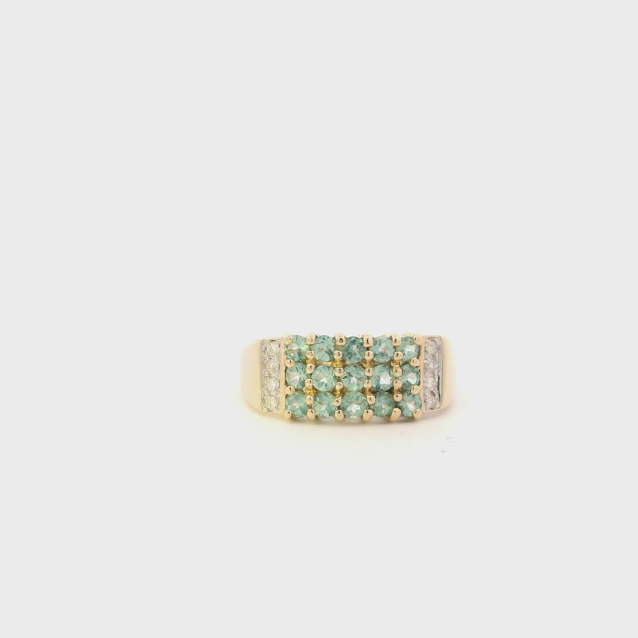 14K Yellow Gold Emerald & Diamond Women's Ring - 0.08ct