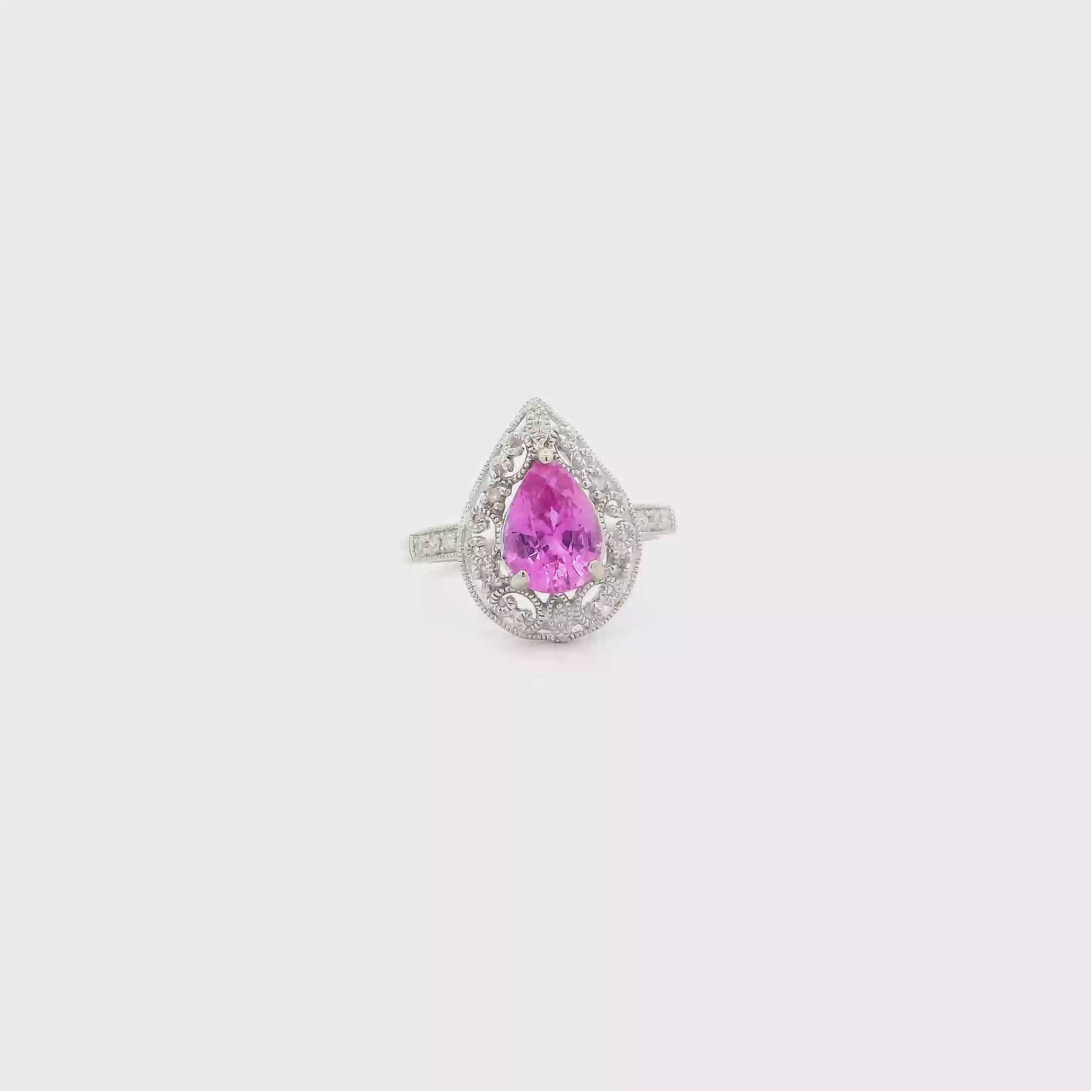 10K White Gold Pink Sapphire Filigree Womnes Ring