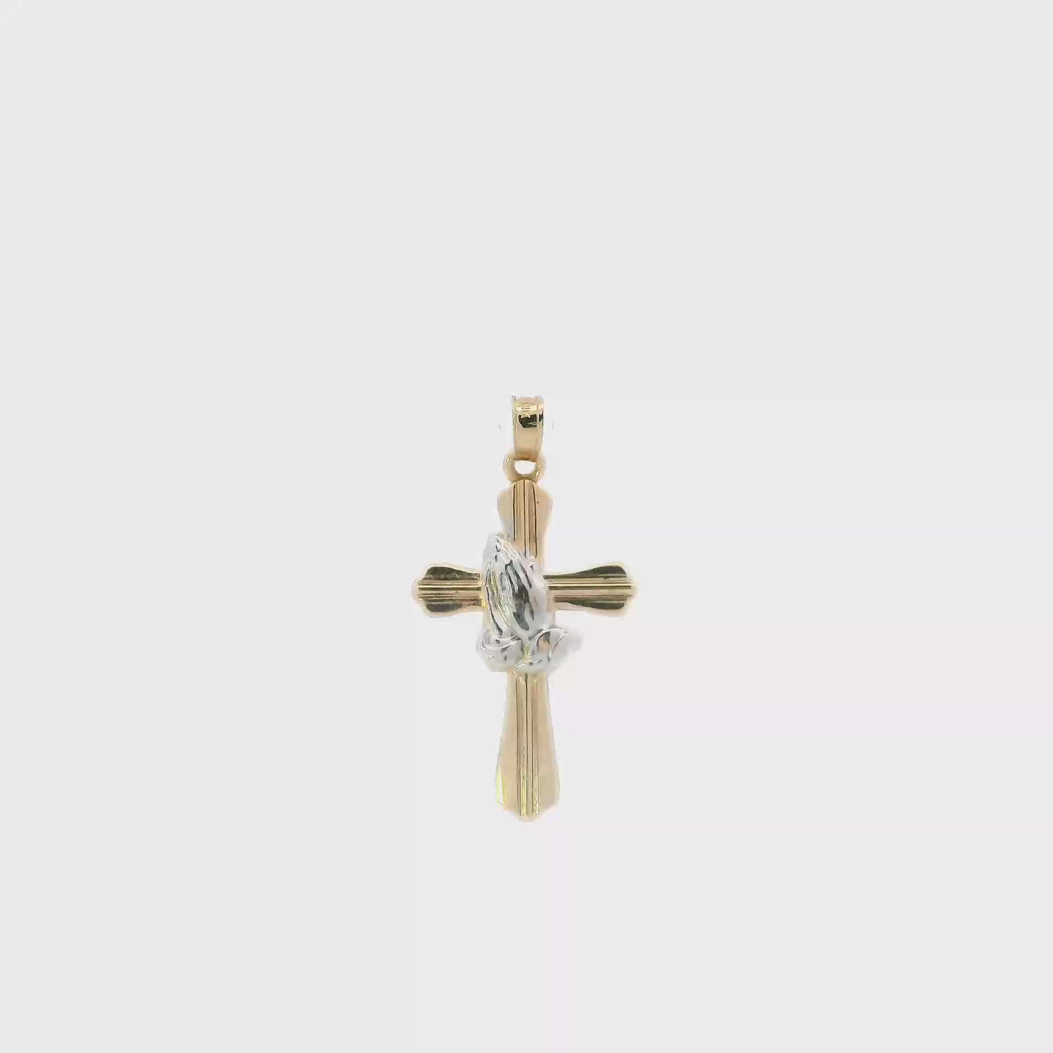 14K Yellow & White Gold Praying Hands Cross Pendant
