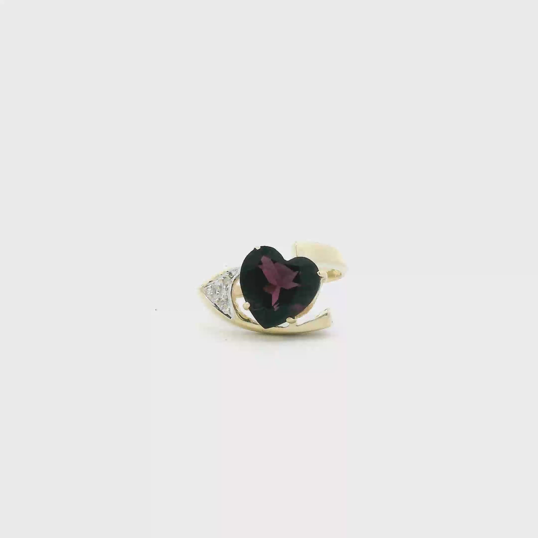 14K Yellow Gold Heart Amethyst Women's Ring