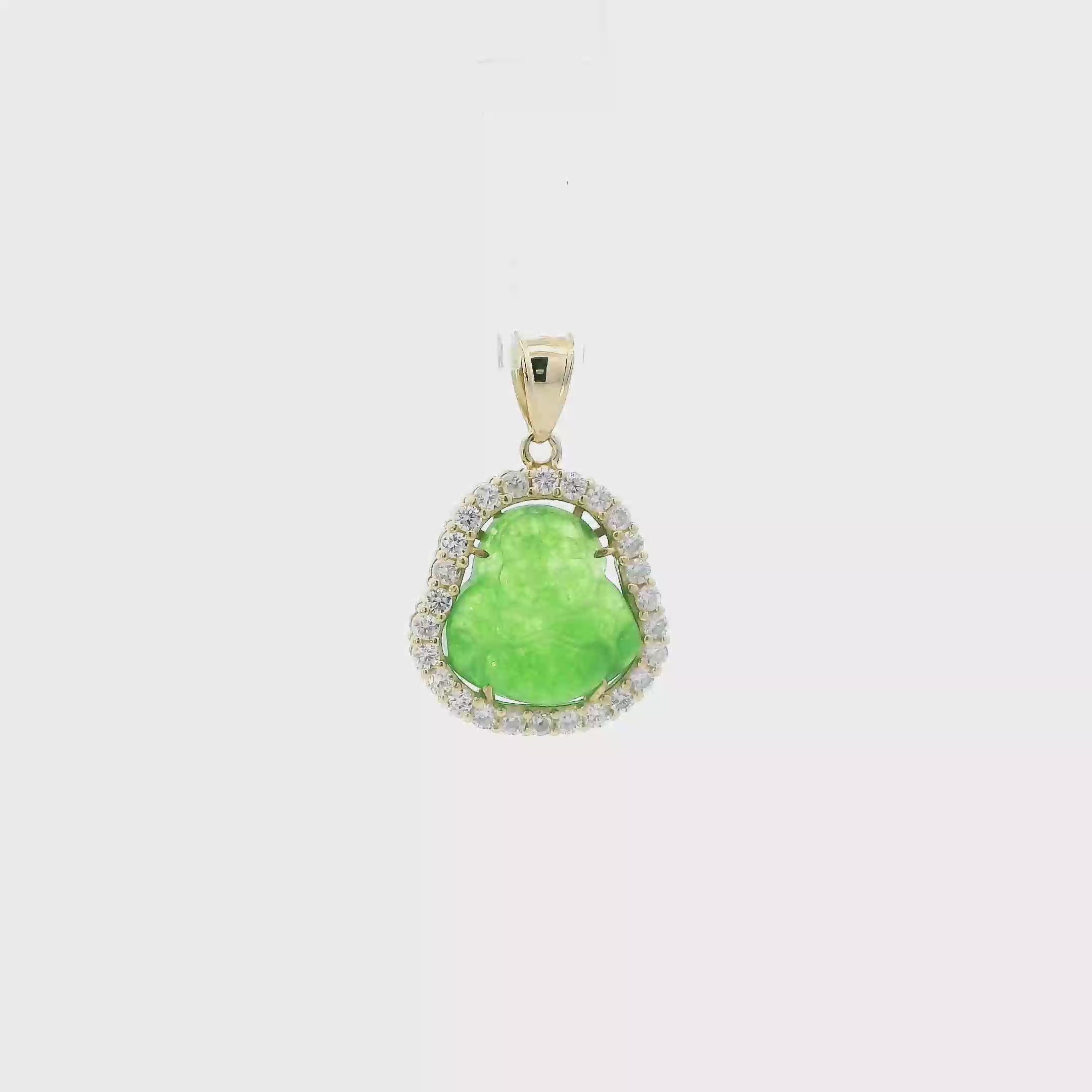 10K Yellow Gold Cz Jade Buddha Pendant