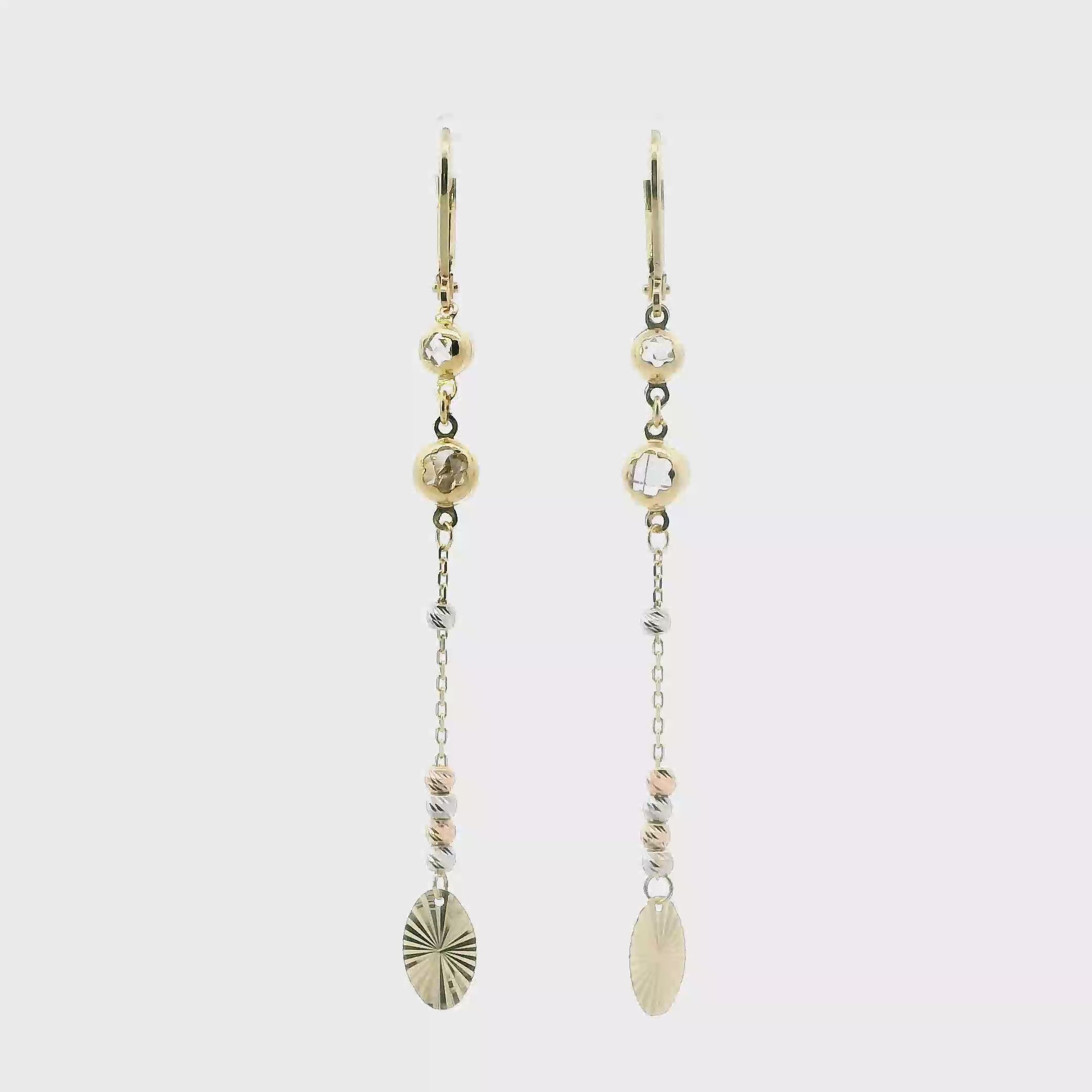 14K Tri Color Beaded Dangle Earrings