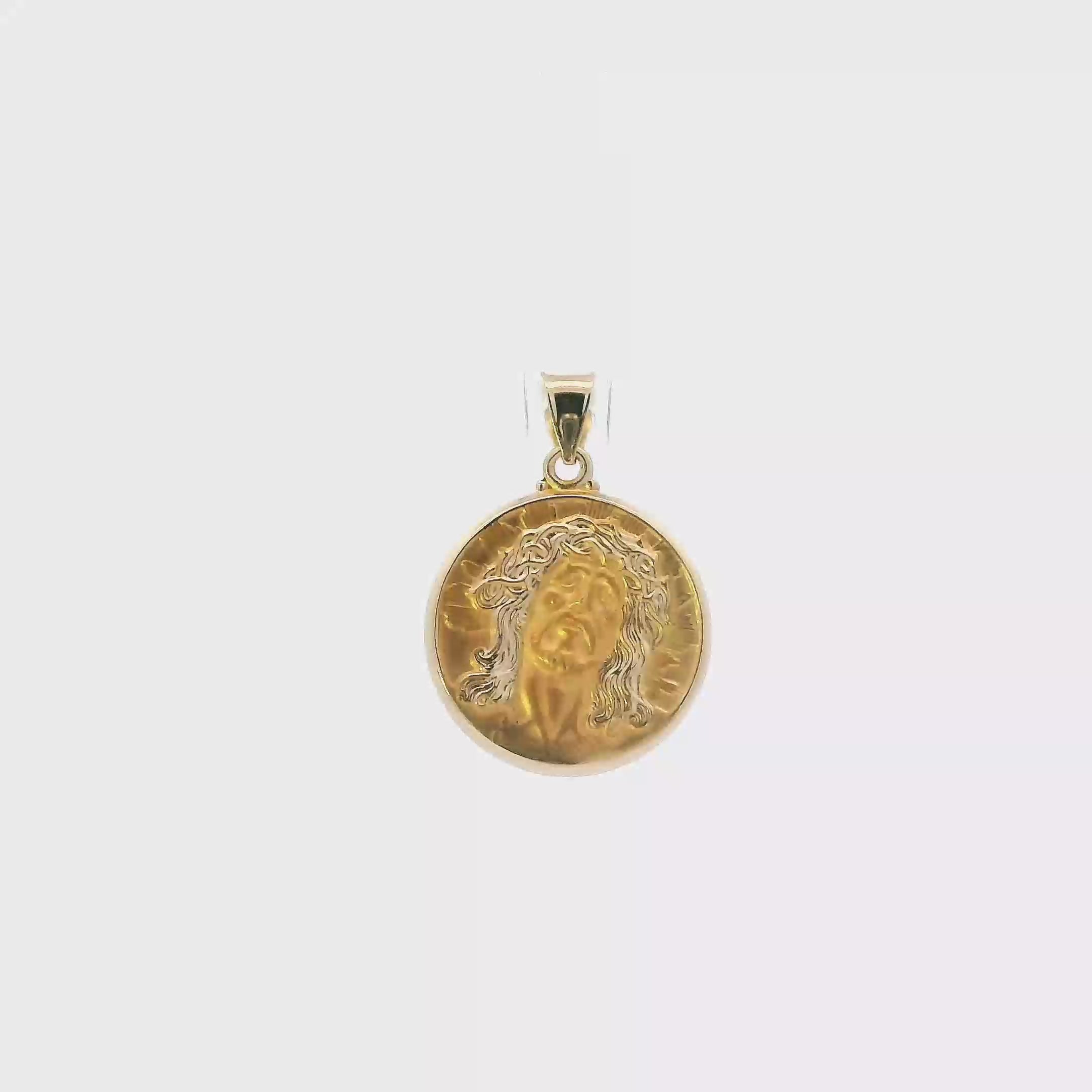 14K Yellow Gold Diamond Cut Jesus Face Pendant