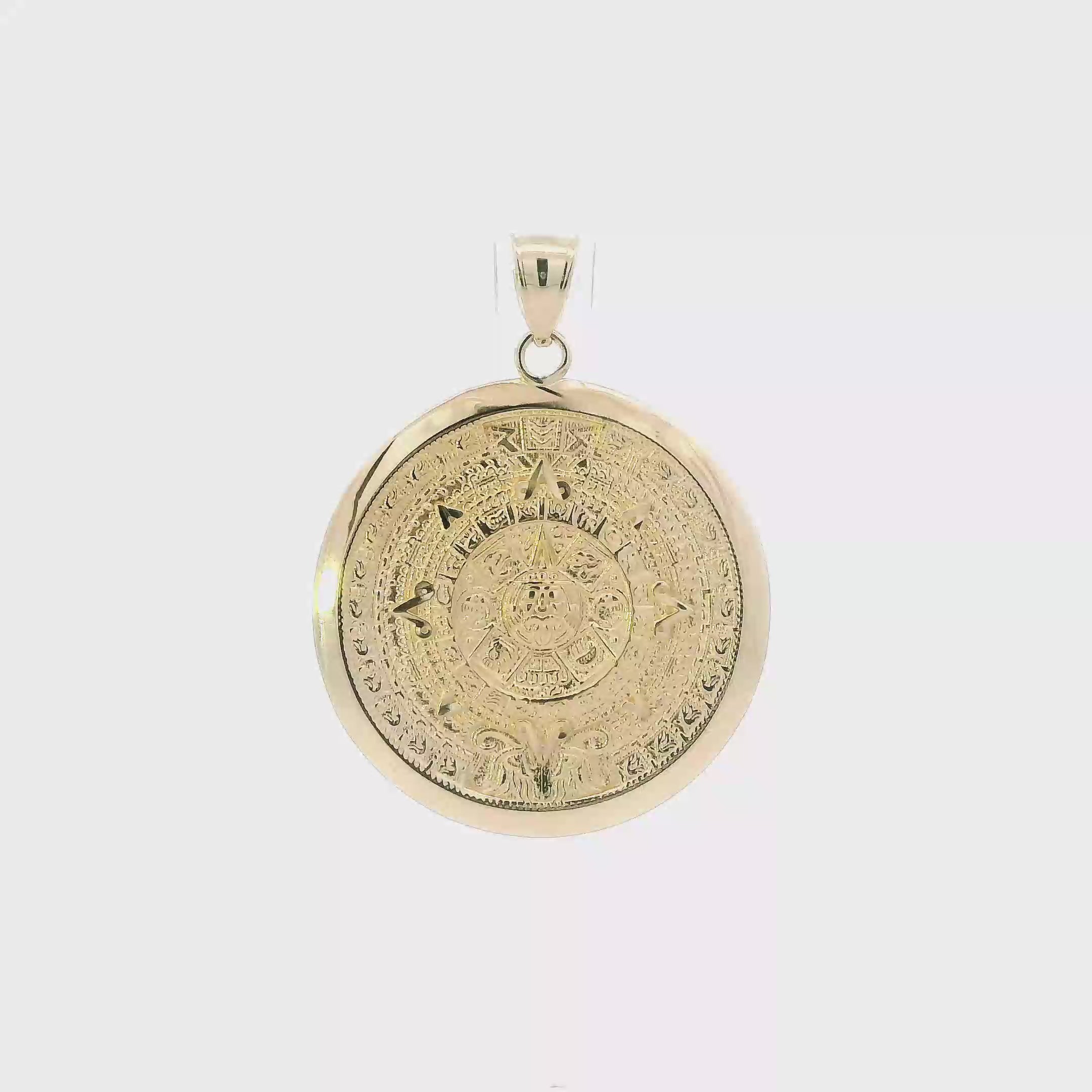 14K Yellow Gold Aztec Calendar Pendant
