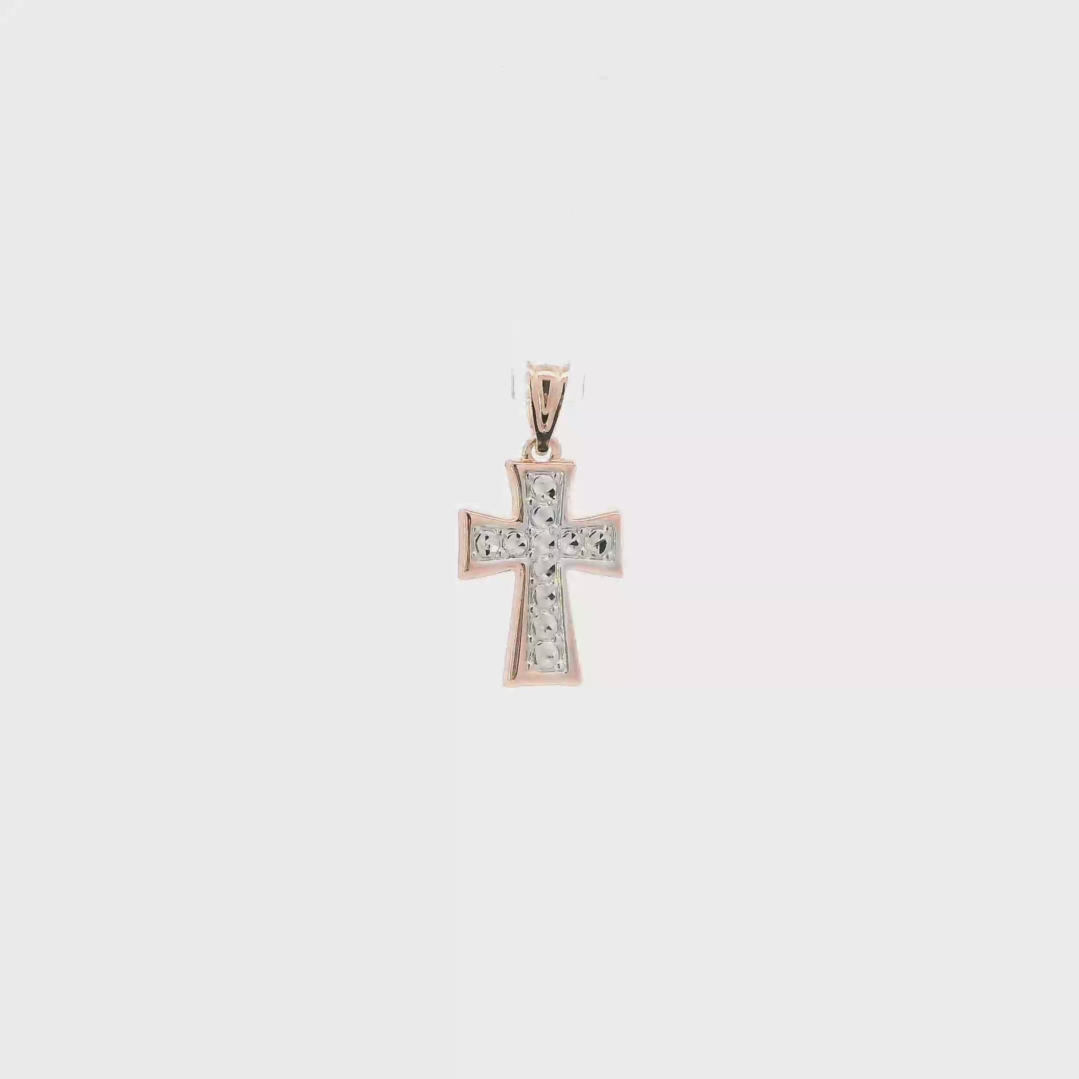 14K Rose Gold Diamond Cut Cross Pendant