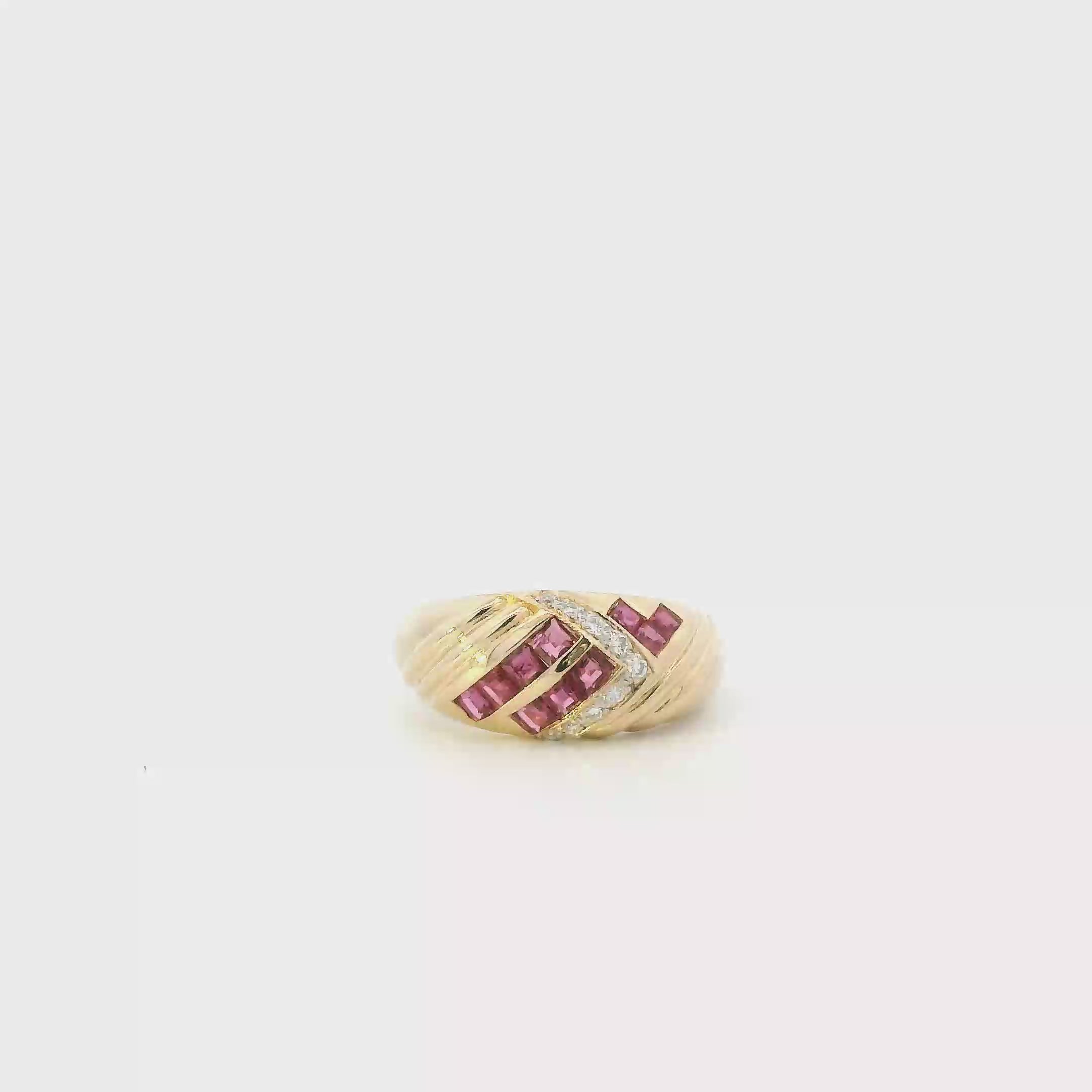14K Yellow Gold Ruby & Diamond Women's Dome Ring-0.03ct