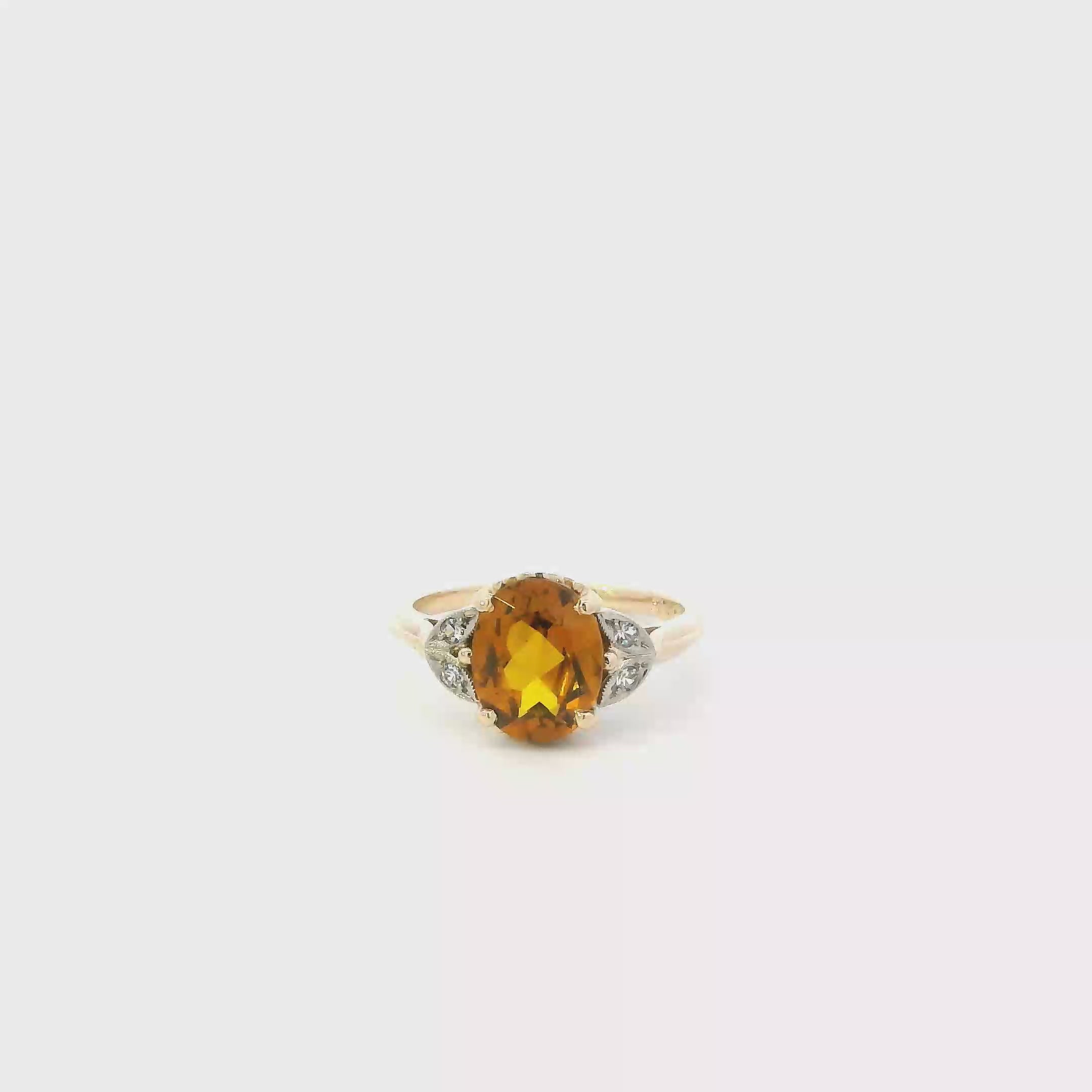 10K Yellow Gold Citrine & Diamond Women's Ring - 0.08ct