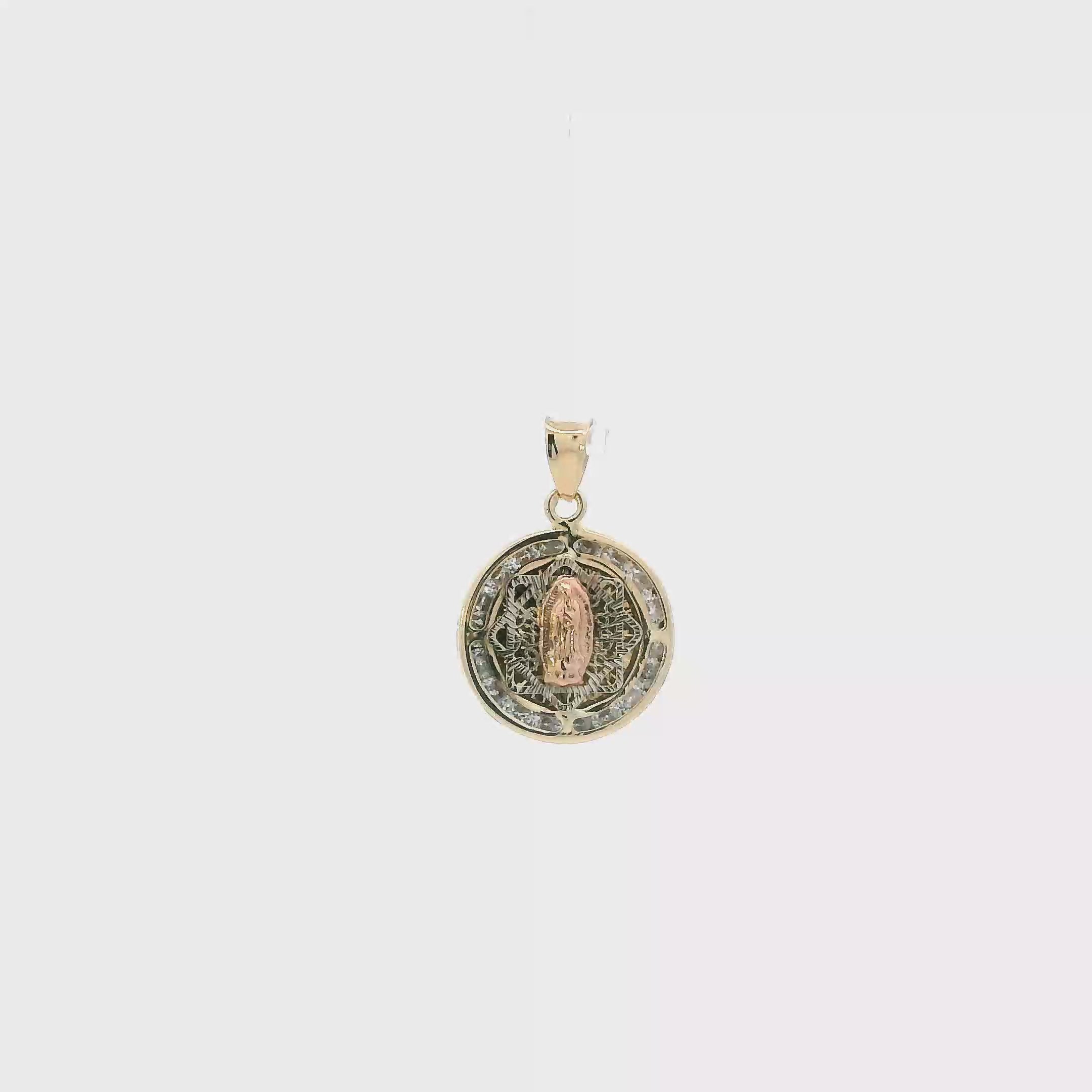 14K Tri-Color Gold CZ Virgin Mary Pendant