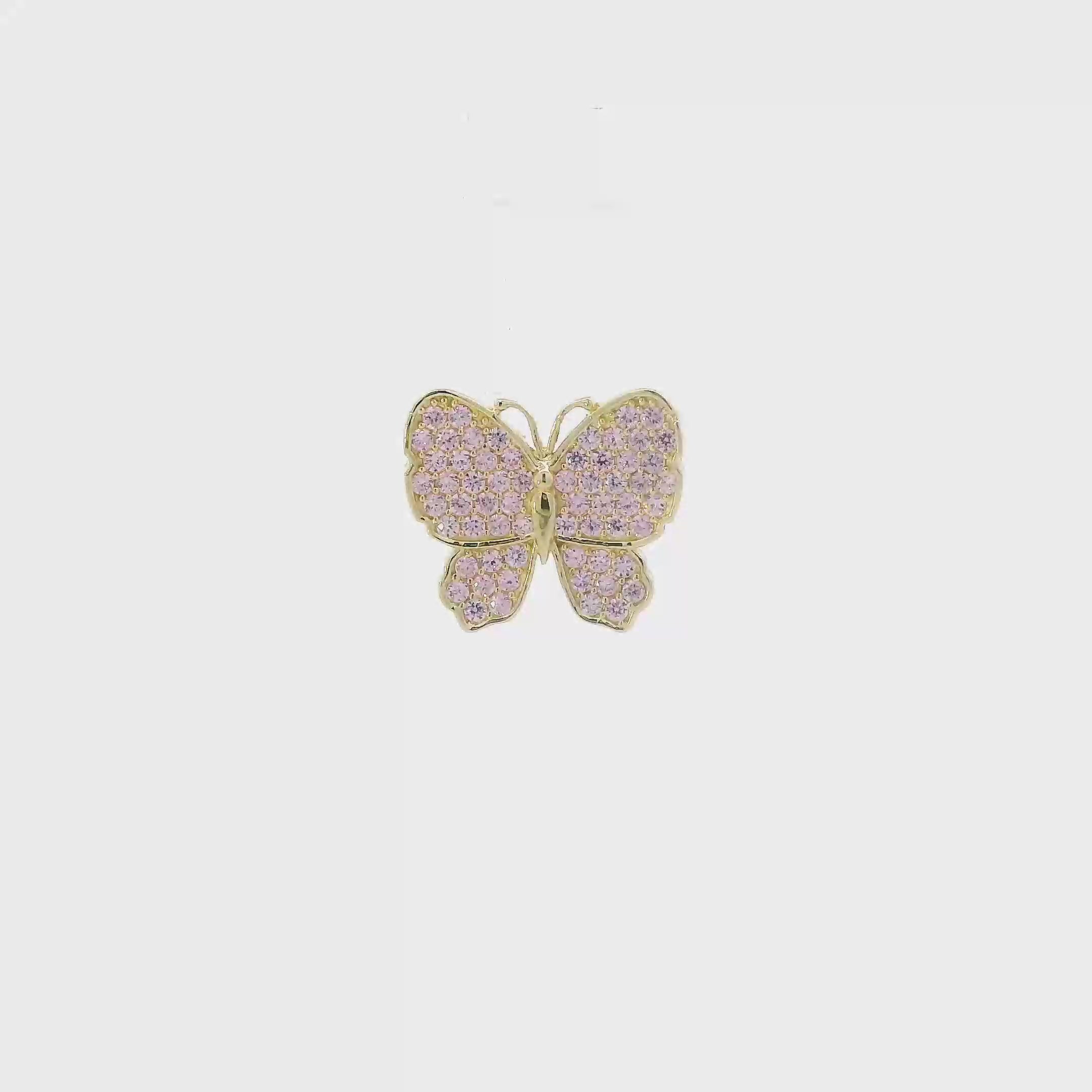 10K Yellow Gold Pink Cz Pave Butterfly Pendant