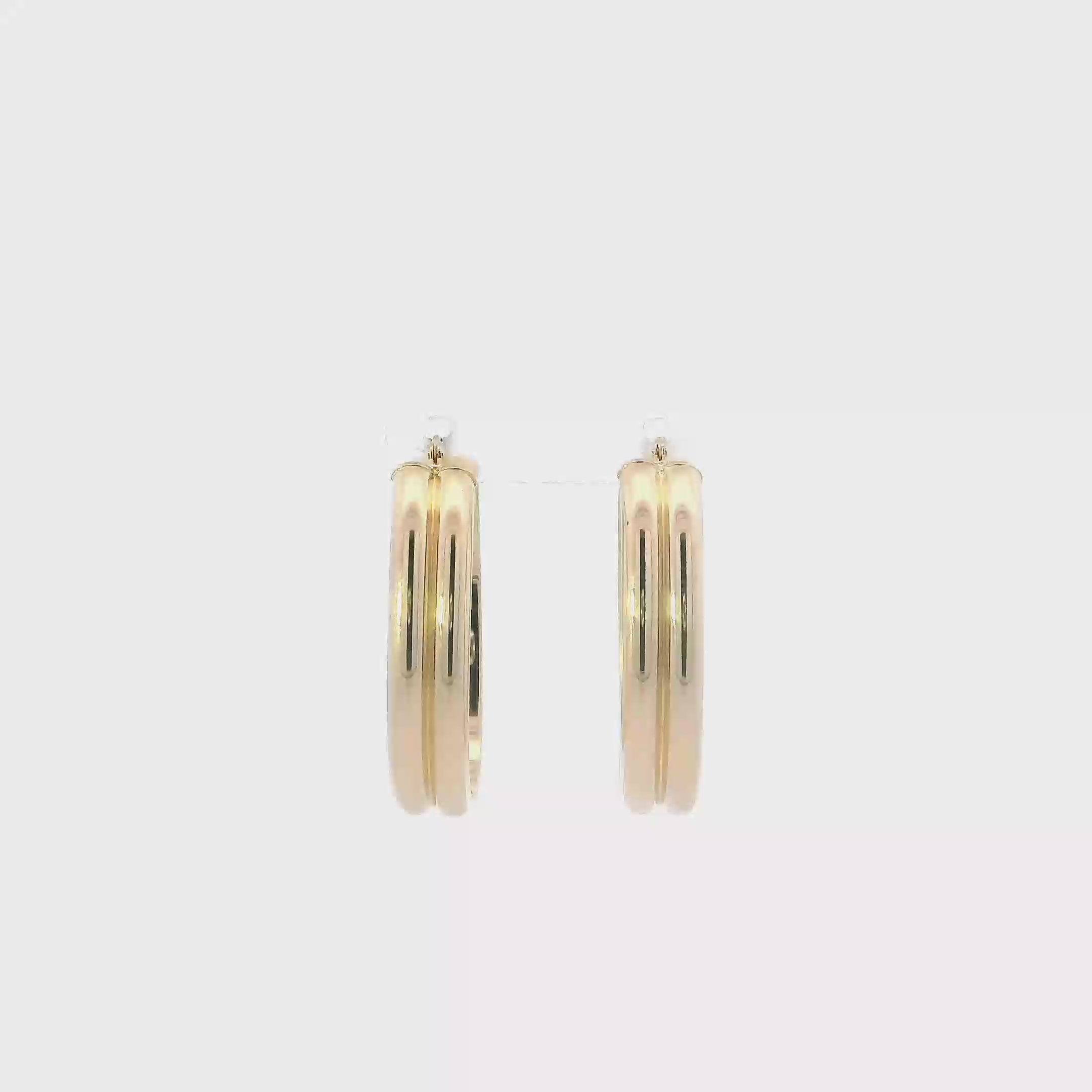 14K Yellow Gold Double Tube Oval Hoop Earrings
