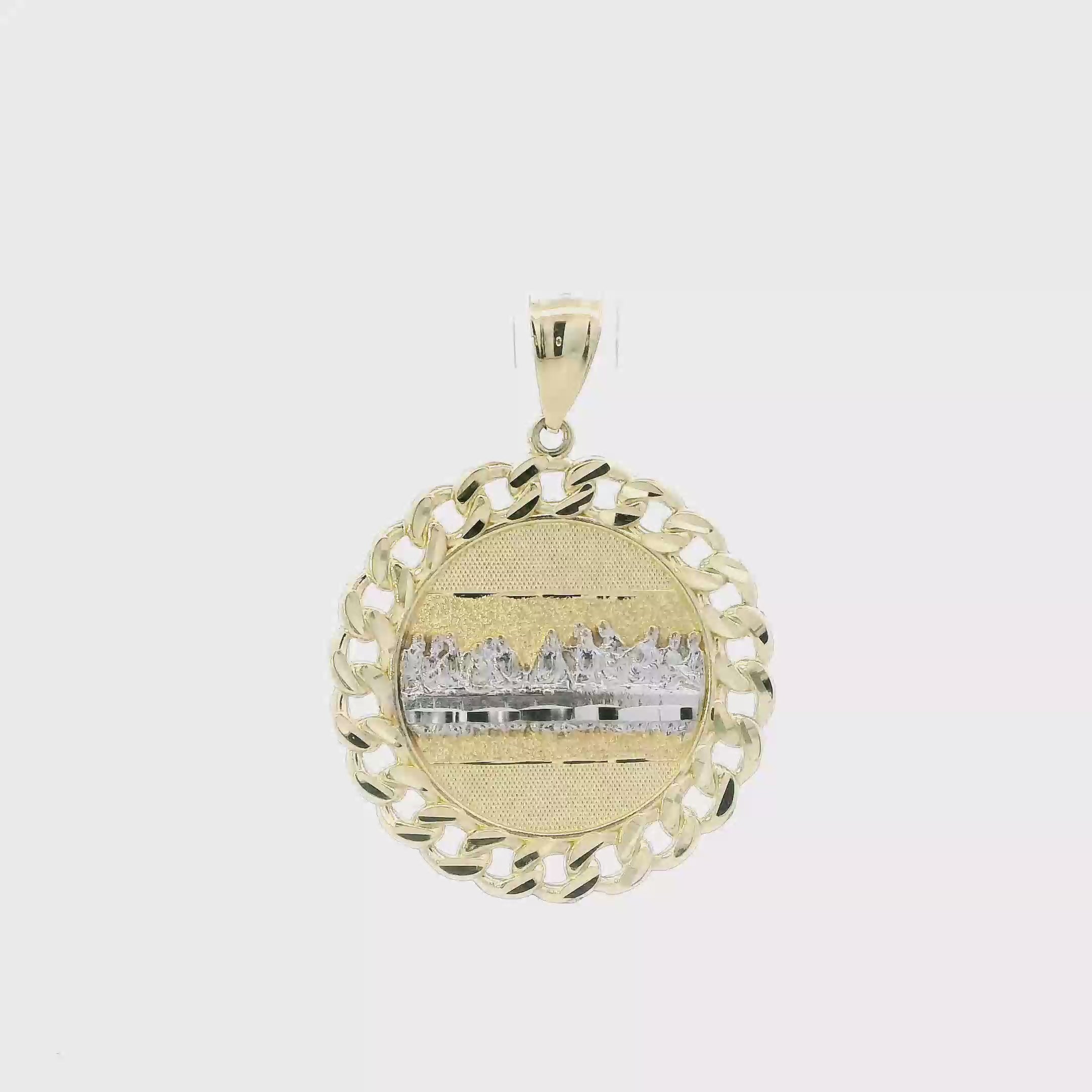 10K Yellow & White Gold Round Last Supper Curb Pendant