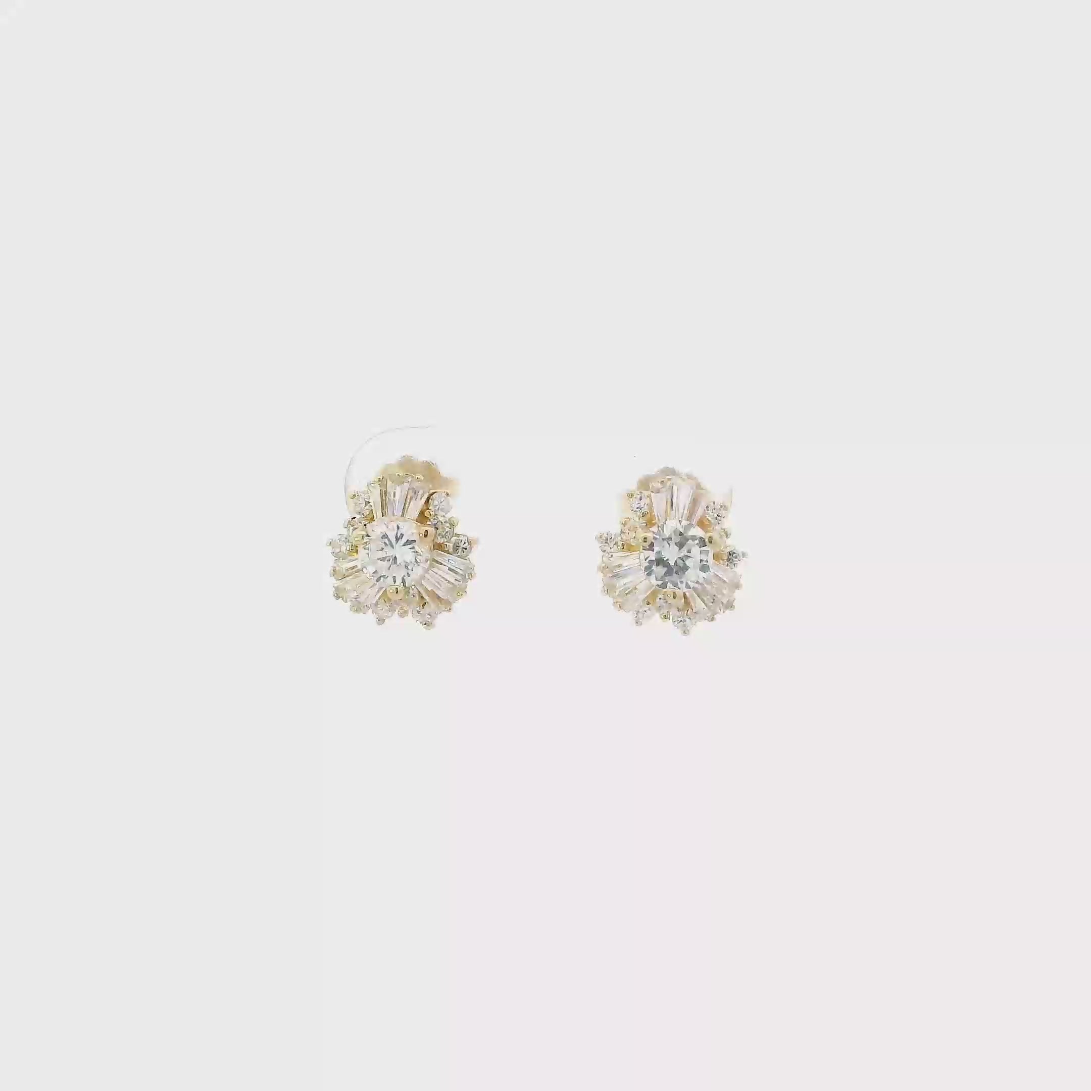 14K Yellow Gold Cz Cluster Earrings