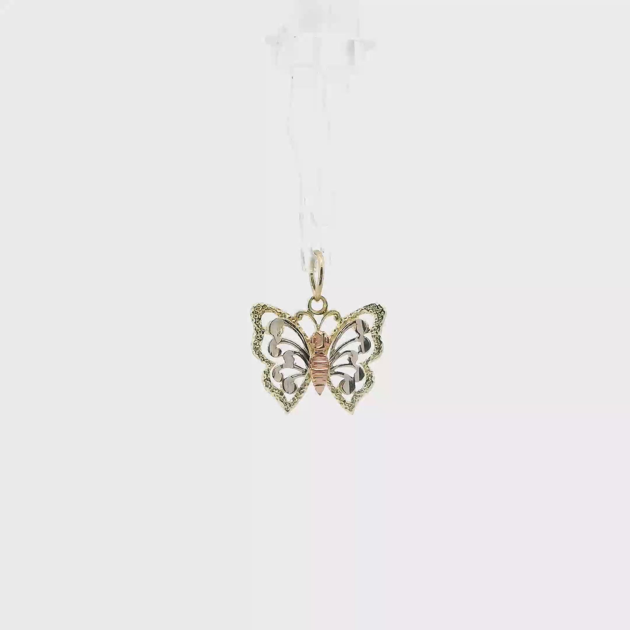 14K Tri Color Gold Butterfly Pendant