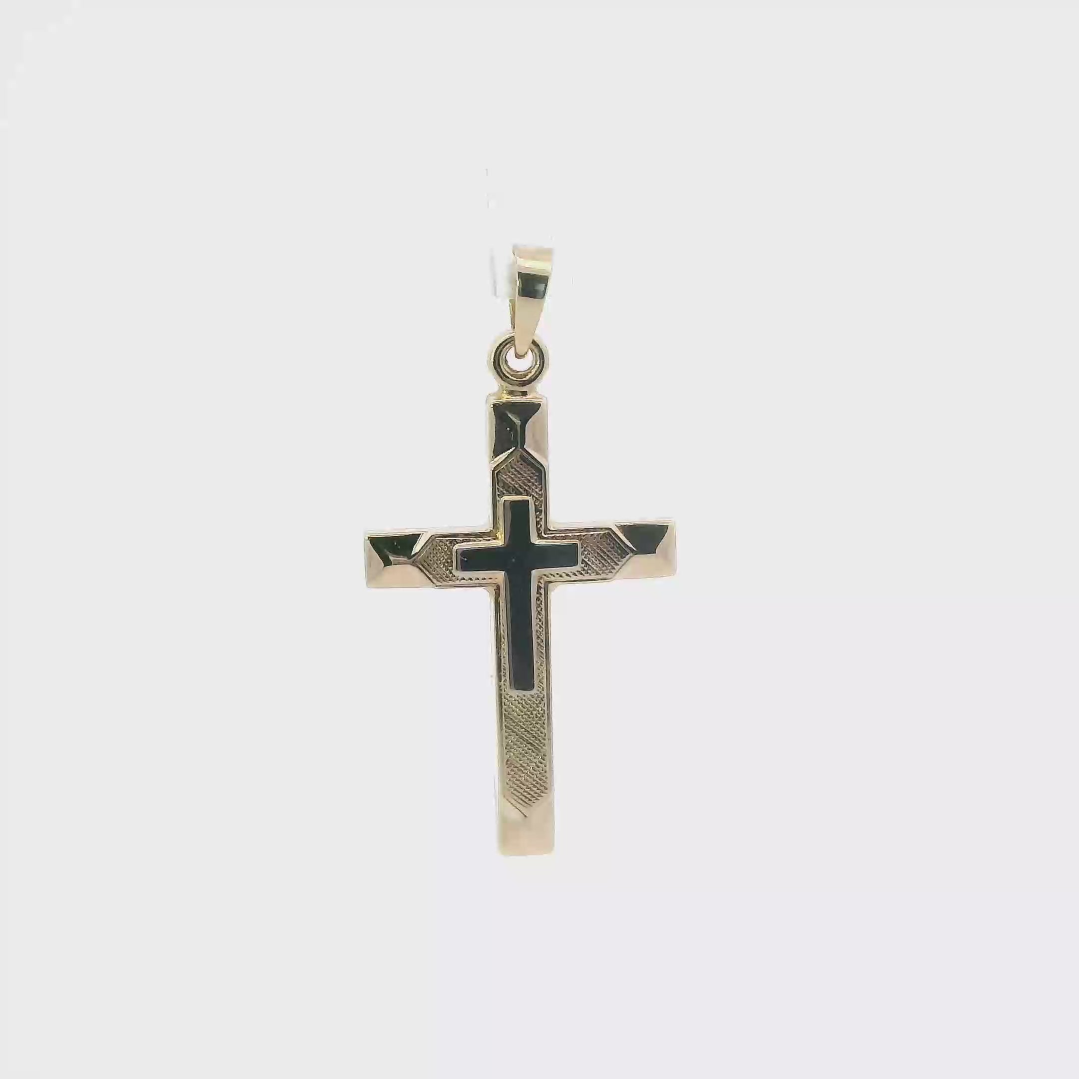 14K Yellow Gold Double Cross Pendant