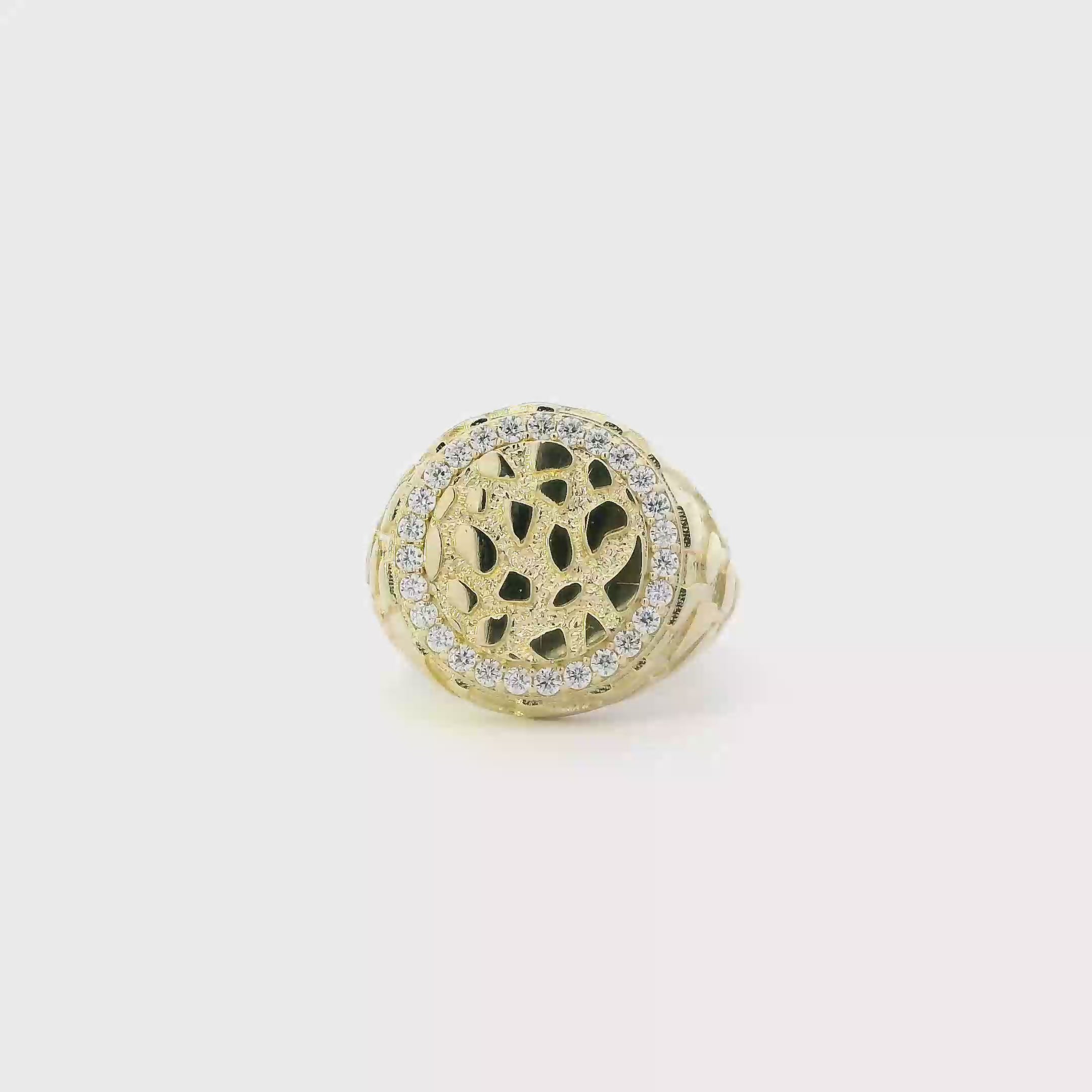 14K Yellow Gold Cz Round Nugget Mens Ring