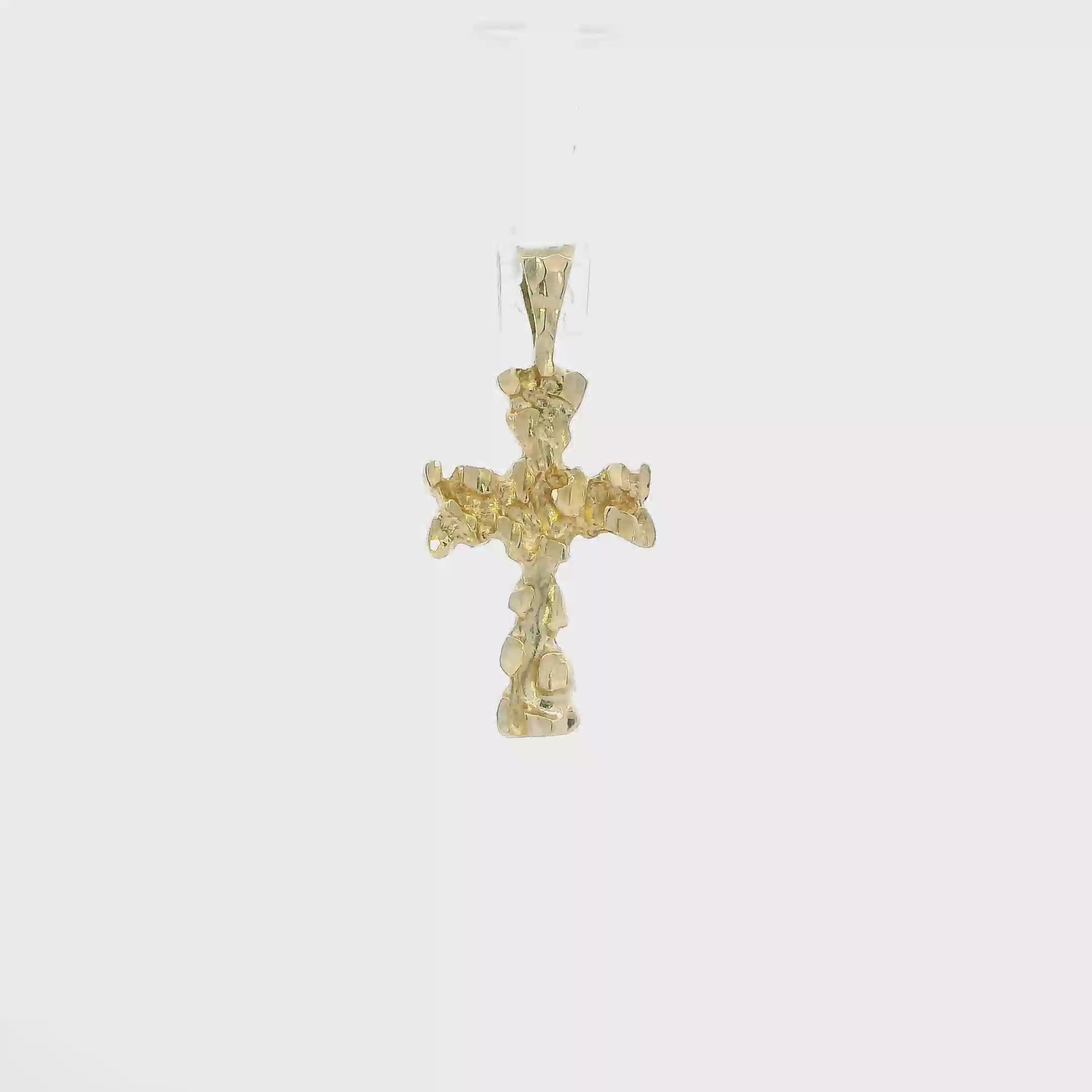 14K Yellow Gold Nugget Cross Pendant