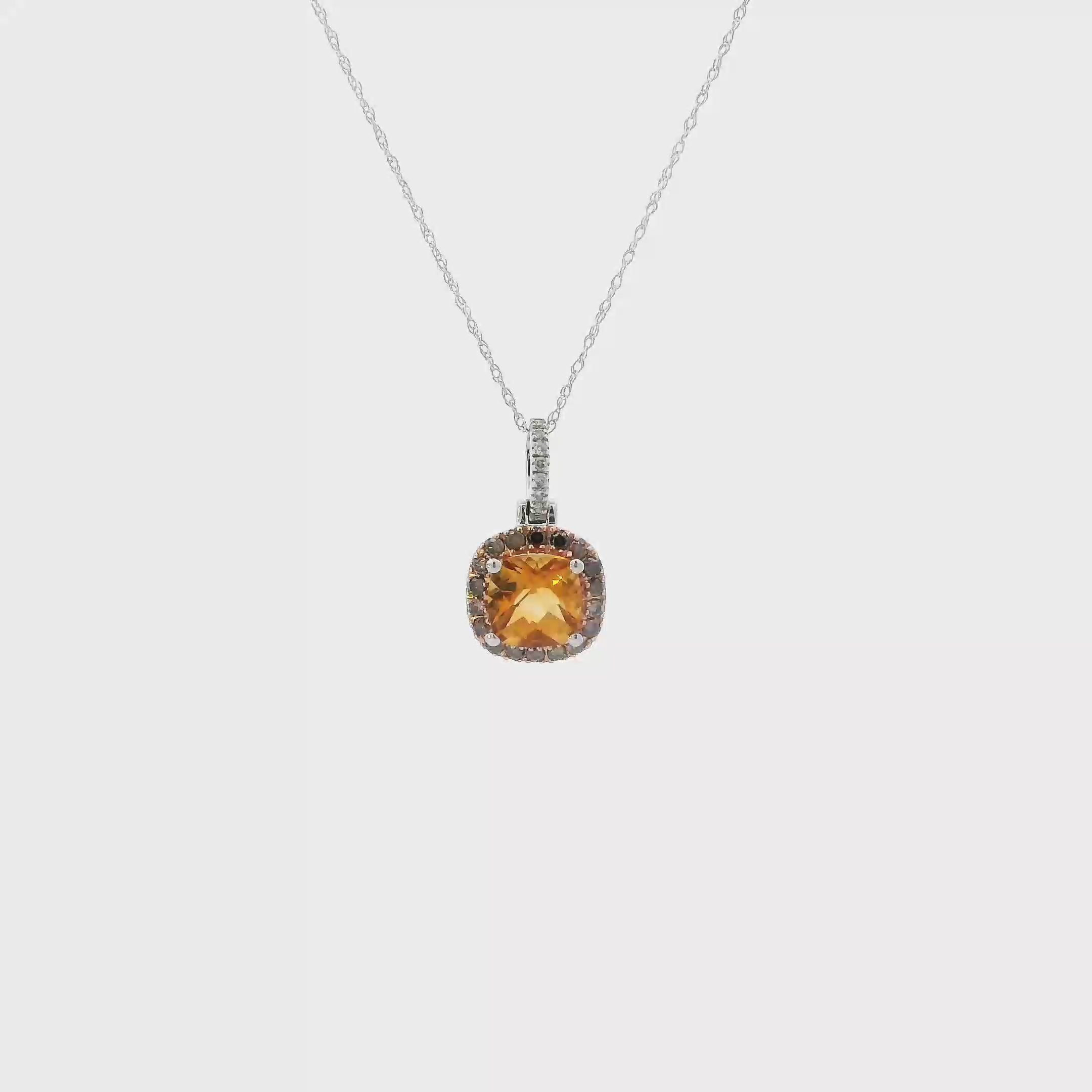 10K White Gold Citrine & Brown Diamond Pendant & 18