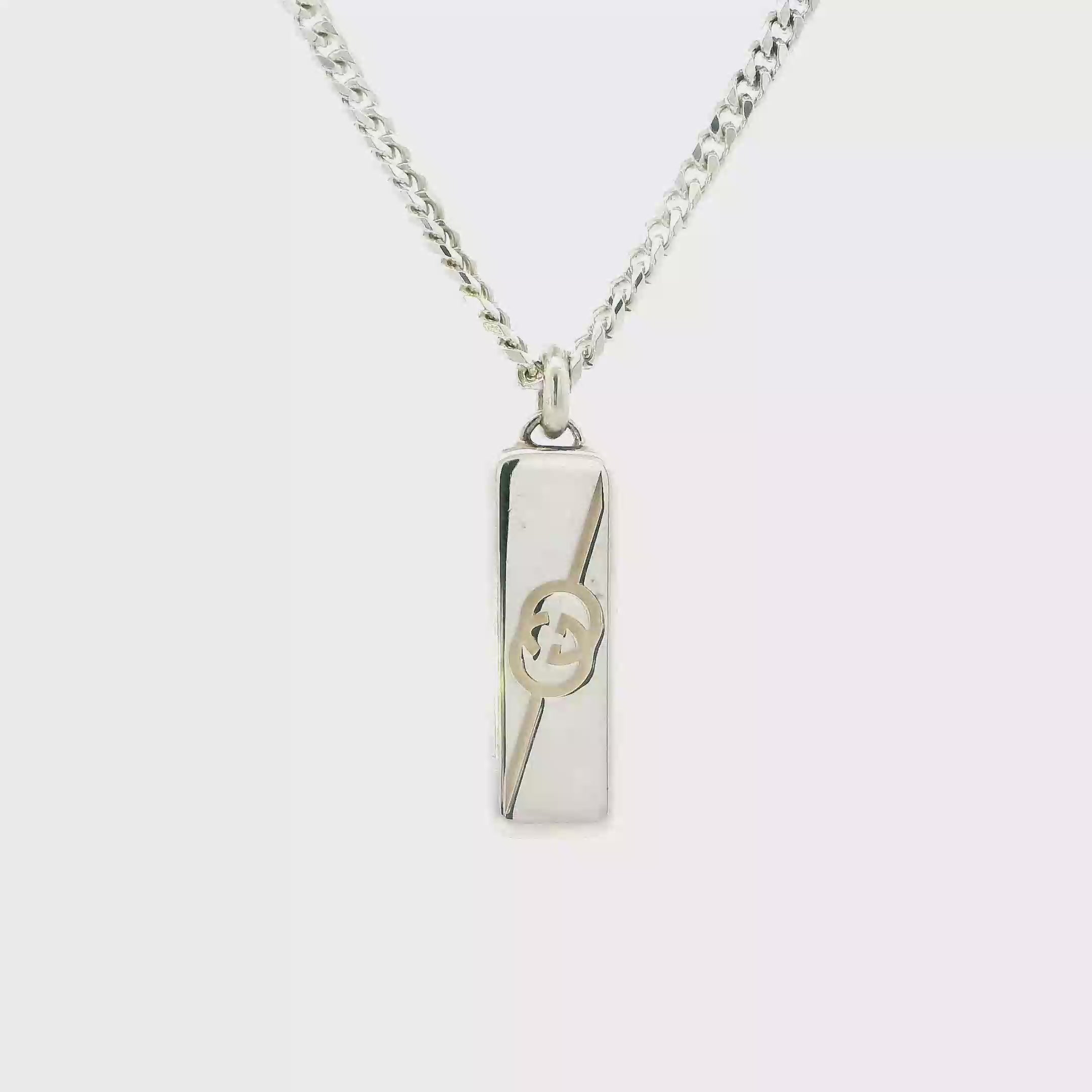 Gucci Sterling Silver Tag & Cuban Chain Necklace