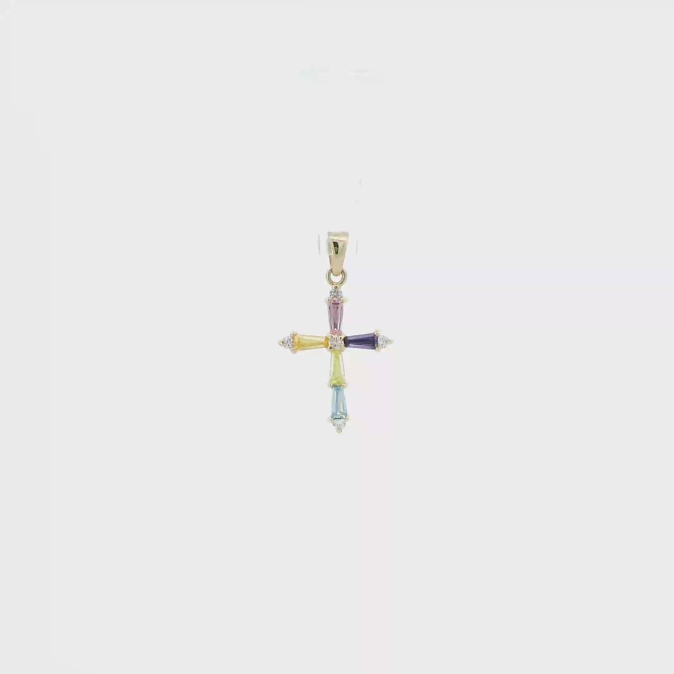 14K Yellow Gold Pink, Purple, Blue, Yellow, Orange Cz Cross