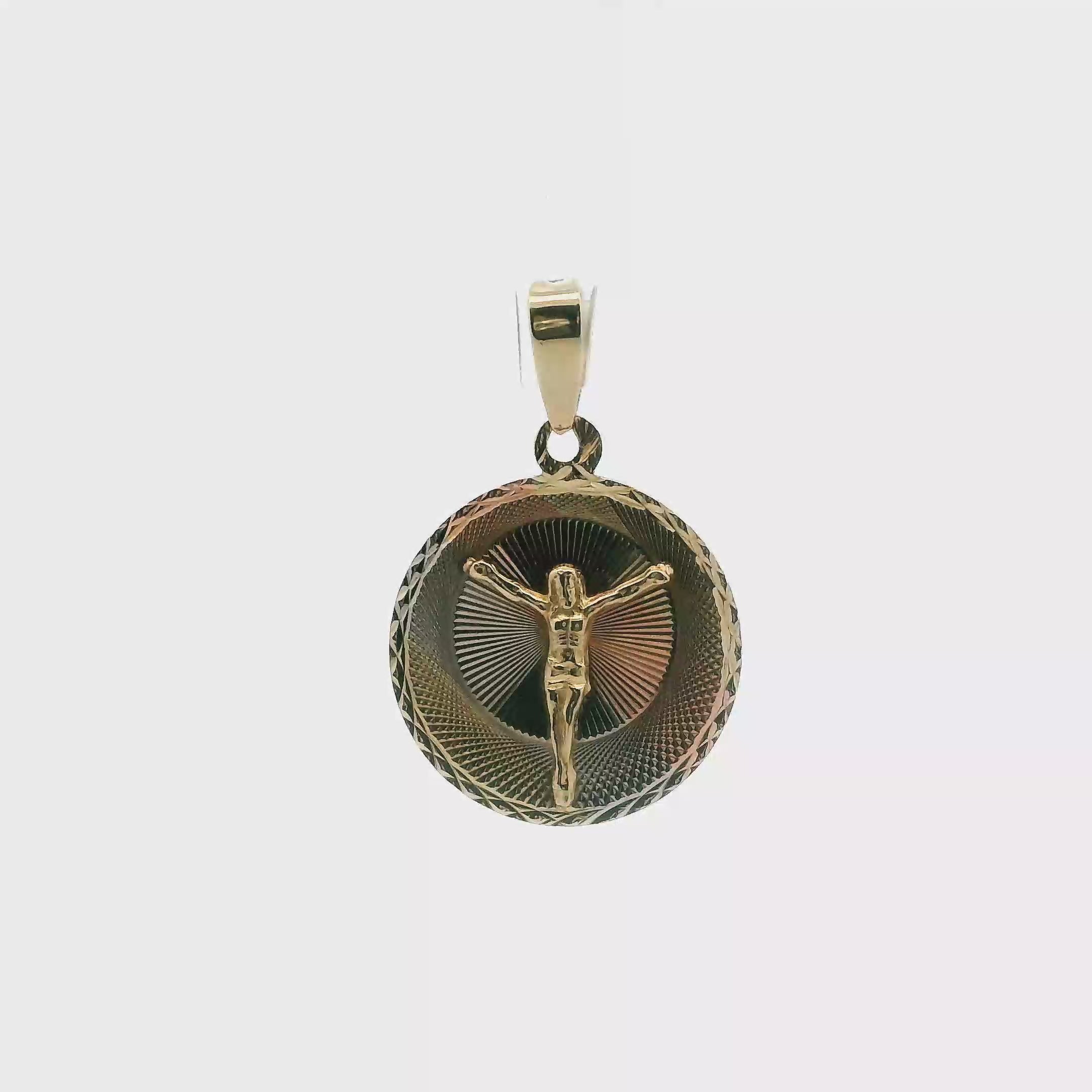 10K Tri Color Gold Round Jesus Religious Pendant