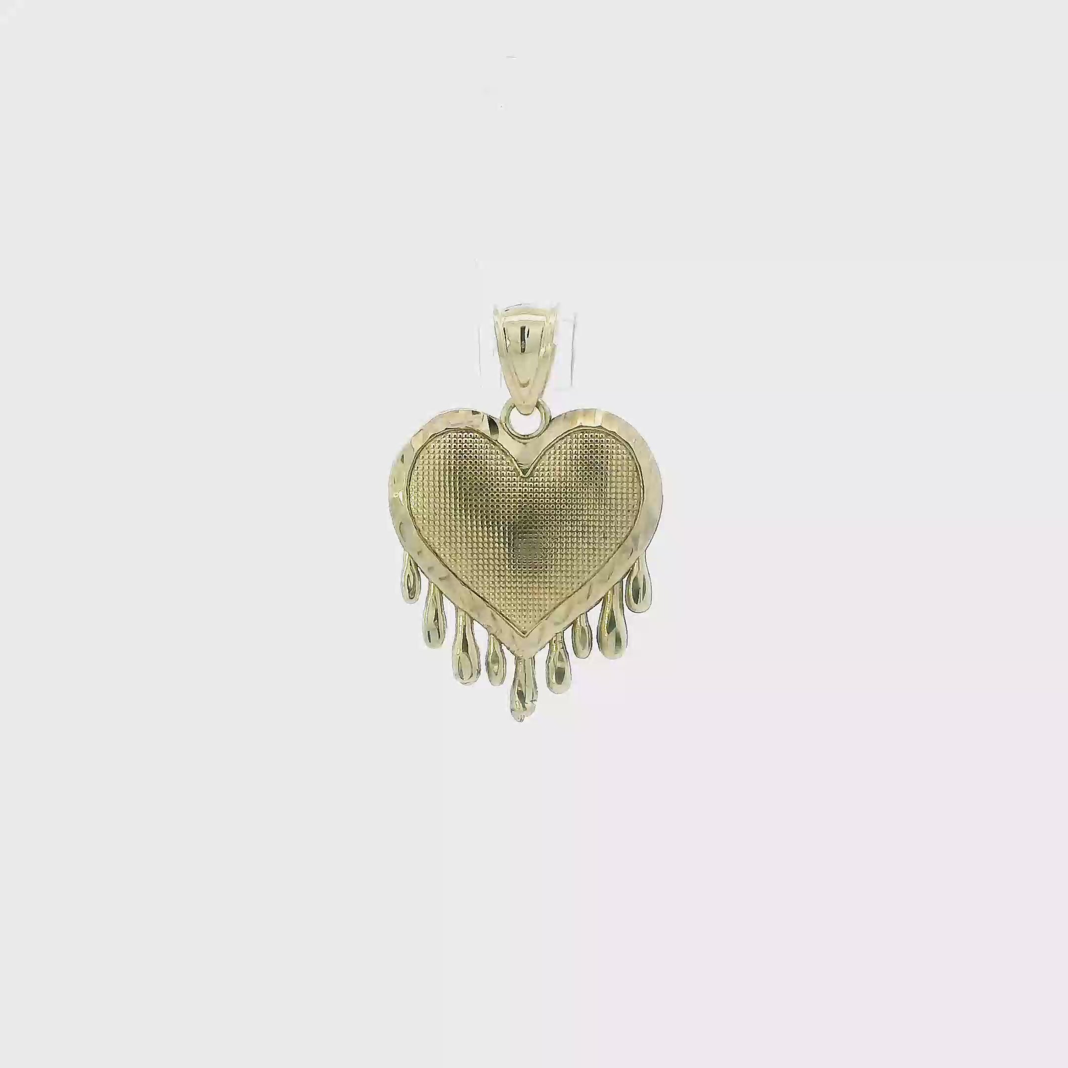 10K Yellow Gold Diamond Cut Dripping Heart Pendant