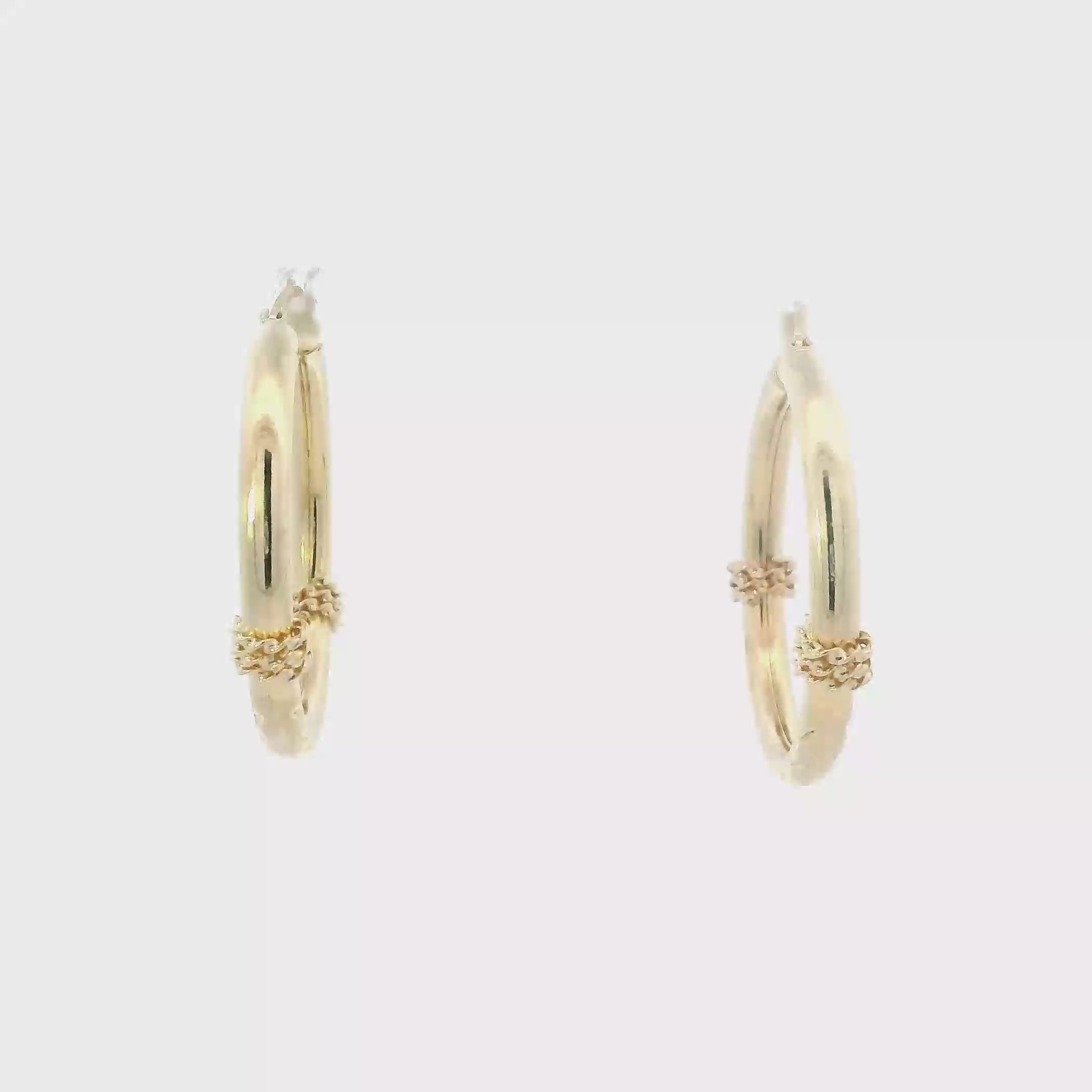 14K Yellow Gold Diamond Cut Tube Hoop Earrings