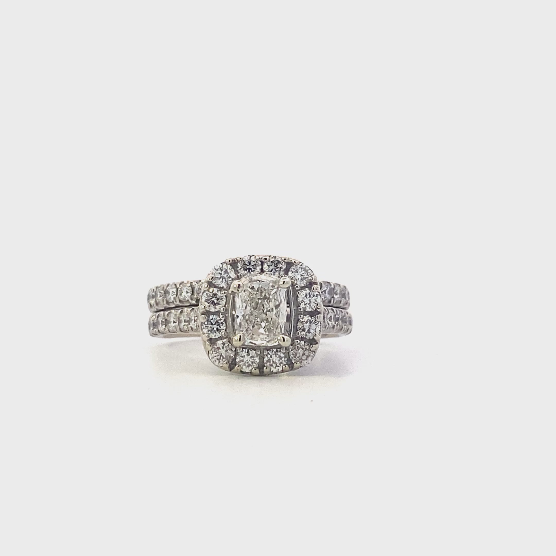 14K White Gold Diamond Engagement & Wedding Ring Set - 1.96ct