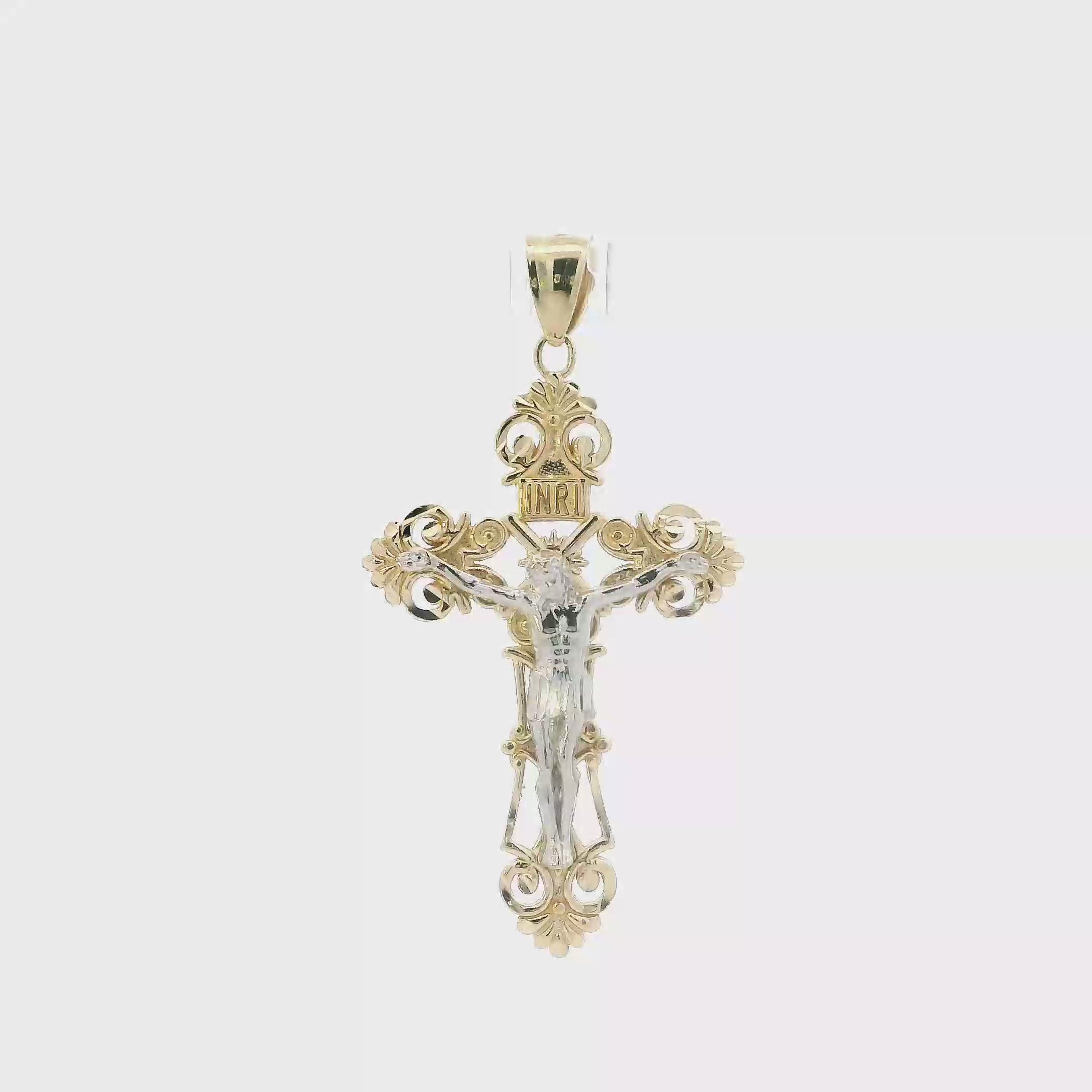 14K Yellow & White Gold Filigree Crucifix Pendant