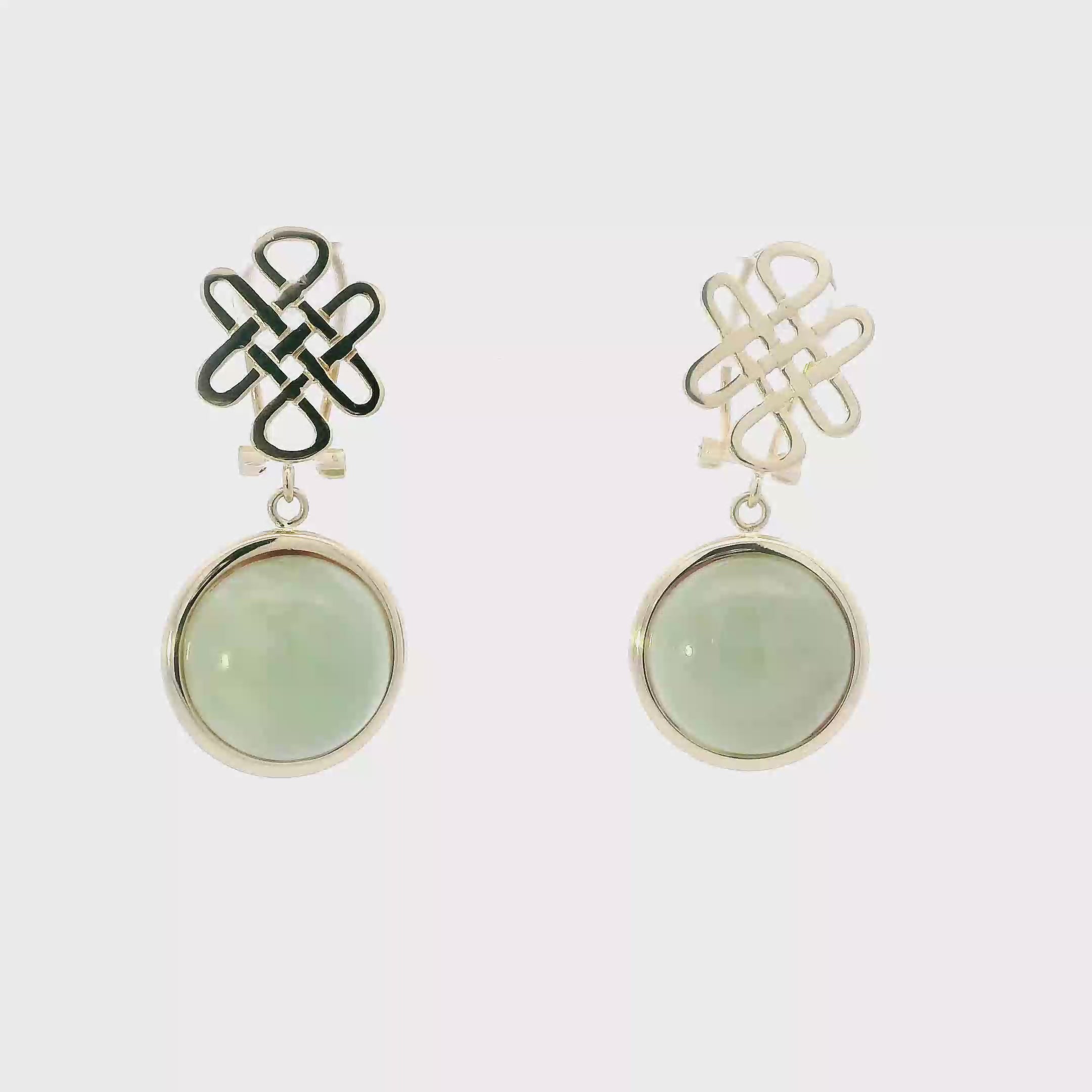 14K Yellow Gold Round Jade Dangle Earrings