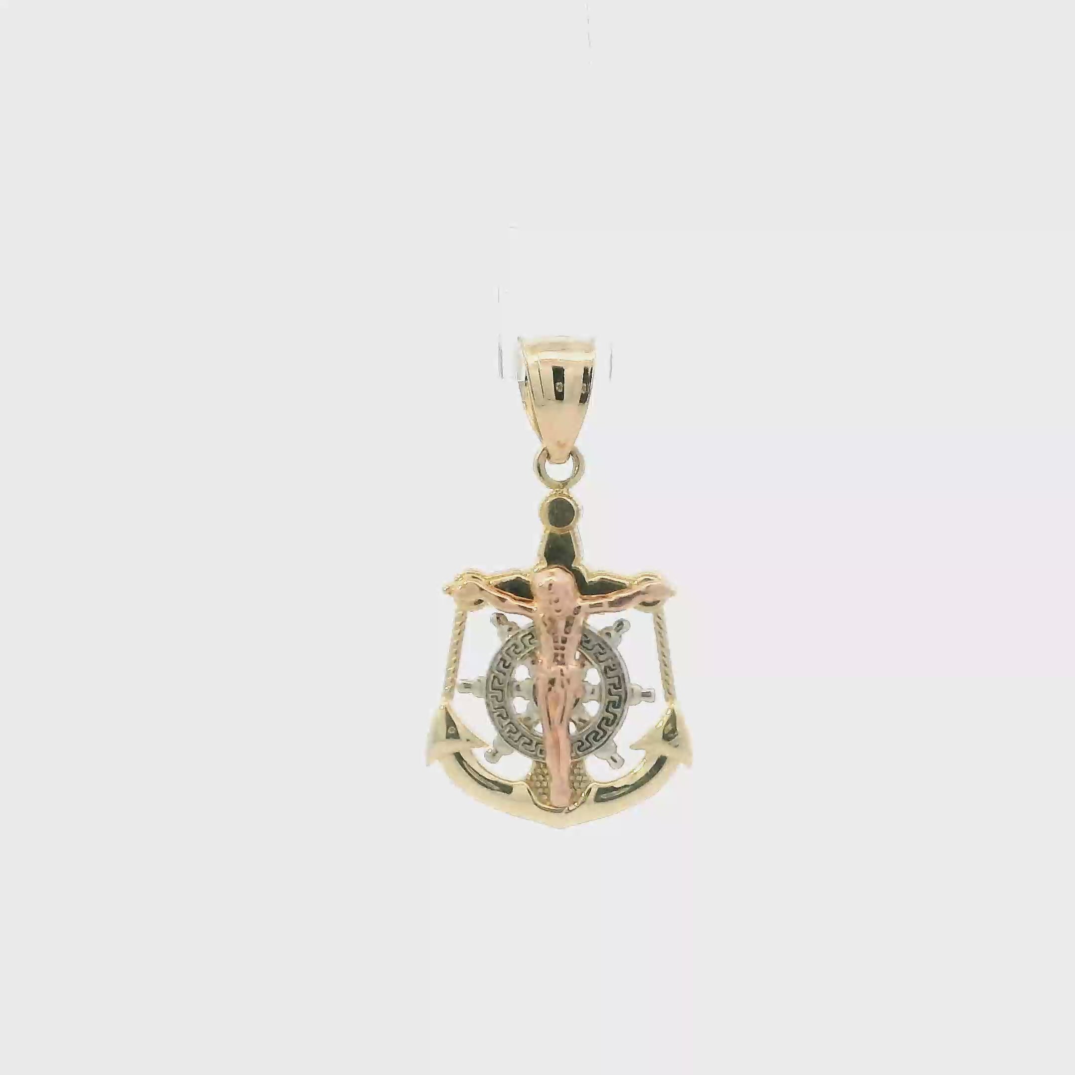 14K Tri Color Gold Mariner Crucifix Pendant