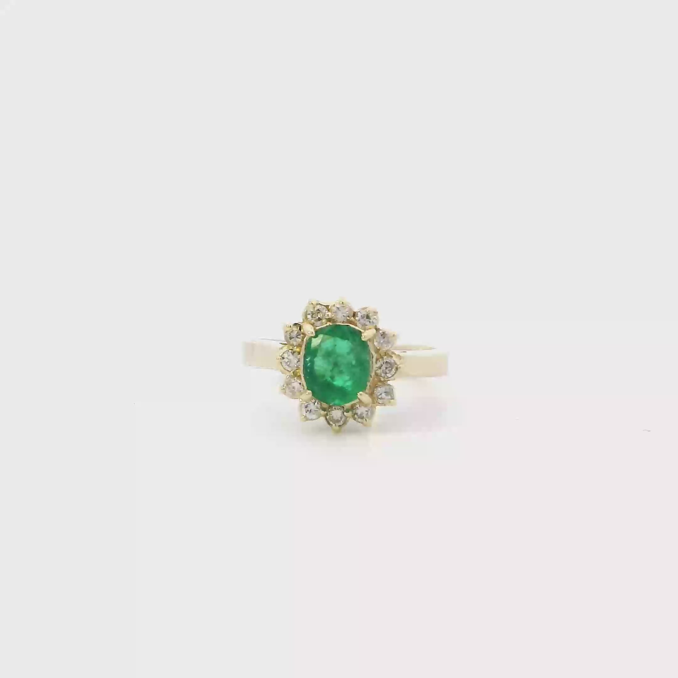 18K Yellow Gold Oval Natural Emerald & Diamond Women's Ring-0.36ct