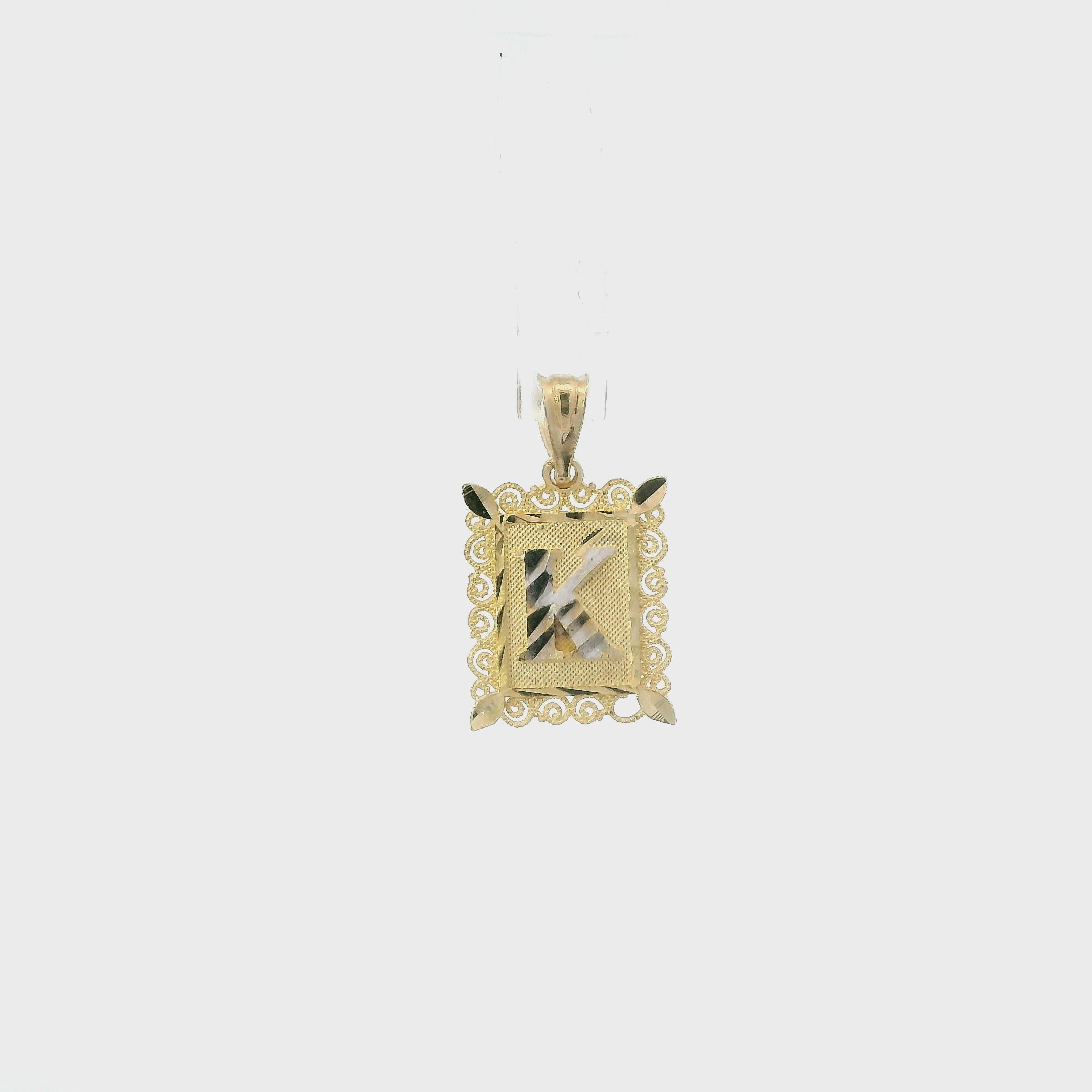 10K Yellow & White Gold Rectangle Filigree Letter 