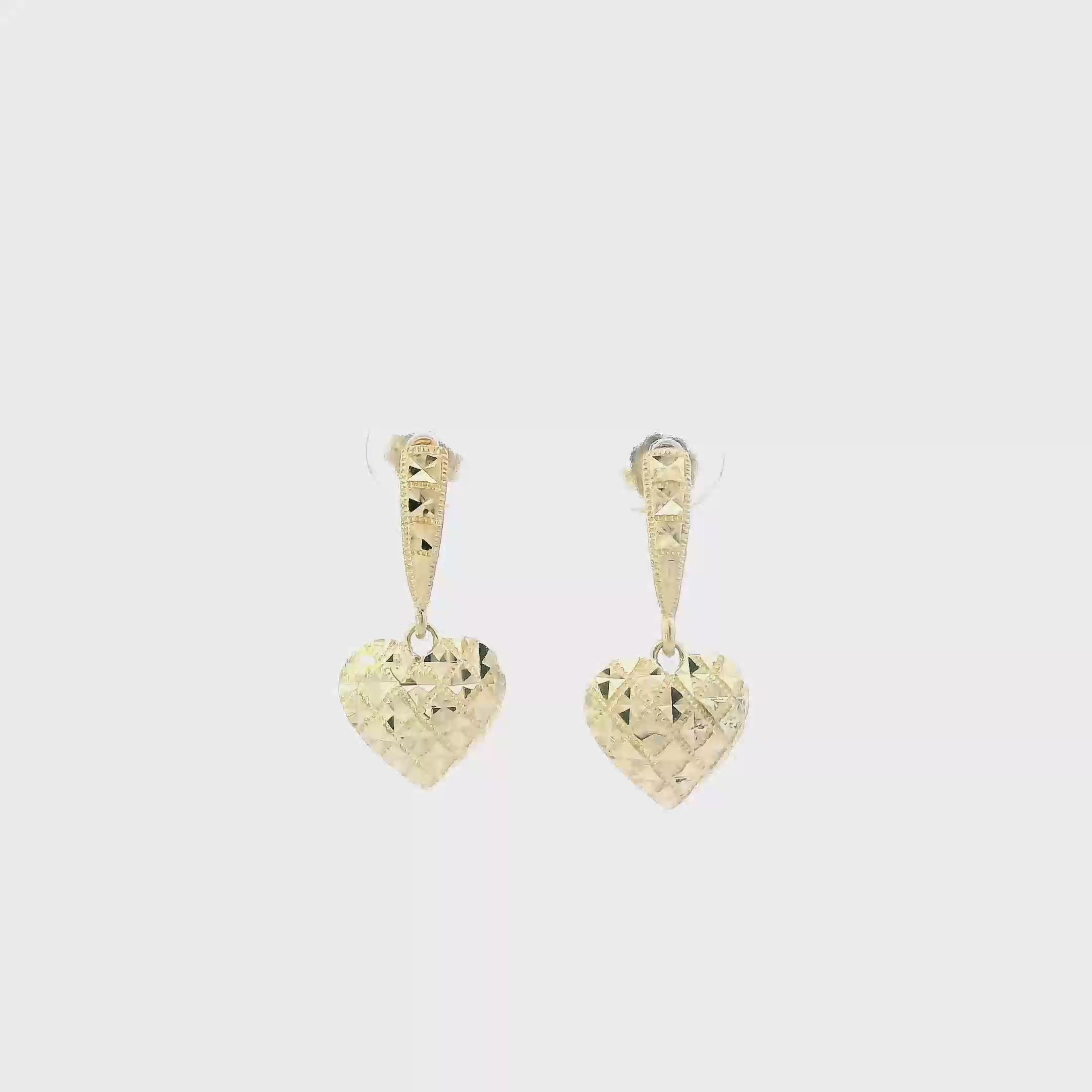 14K Yellow Gold Heart Dangle Earrings