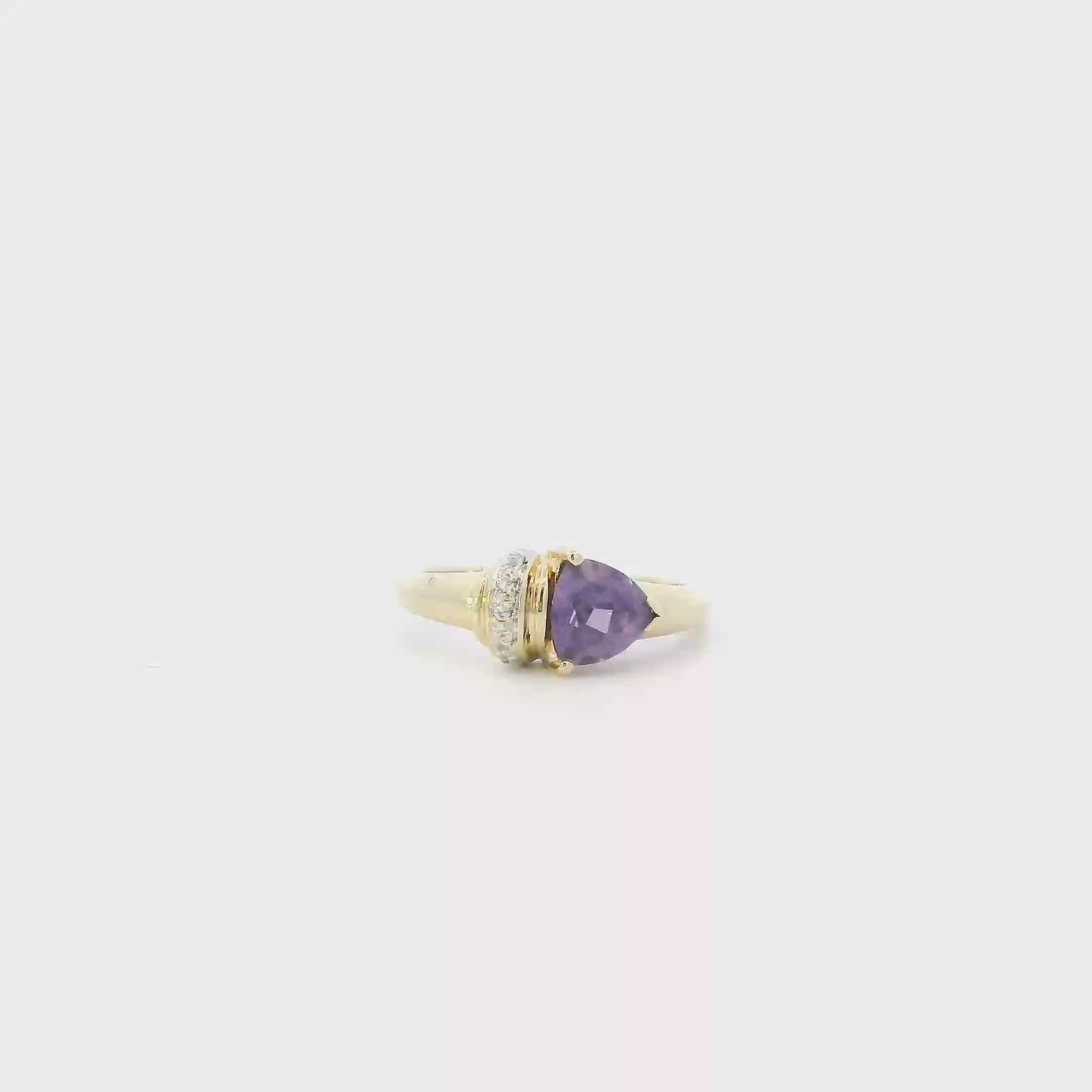 10K Yellow Gold Amethyst & Diamond Womens Ring