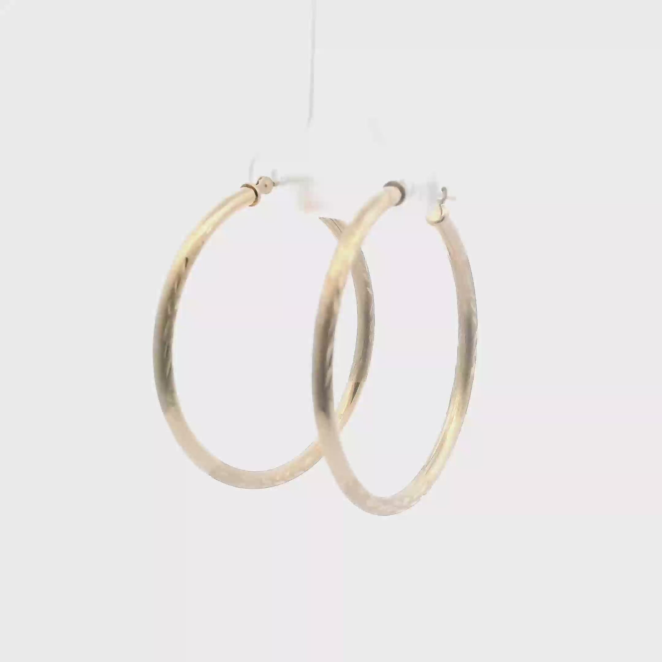 10K Yellow Gold Textured Hoop Earrings