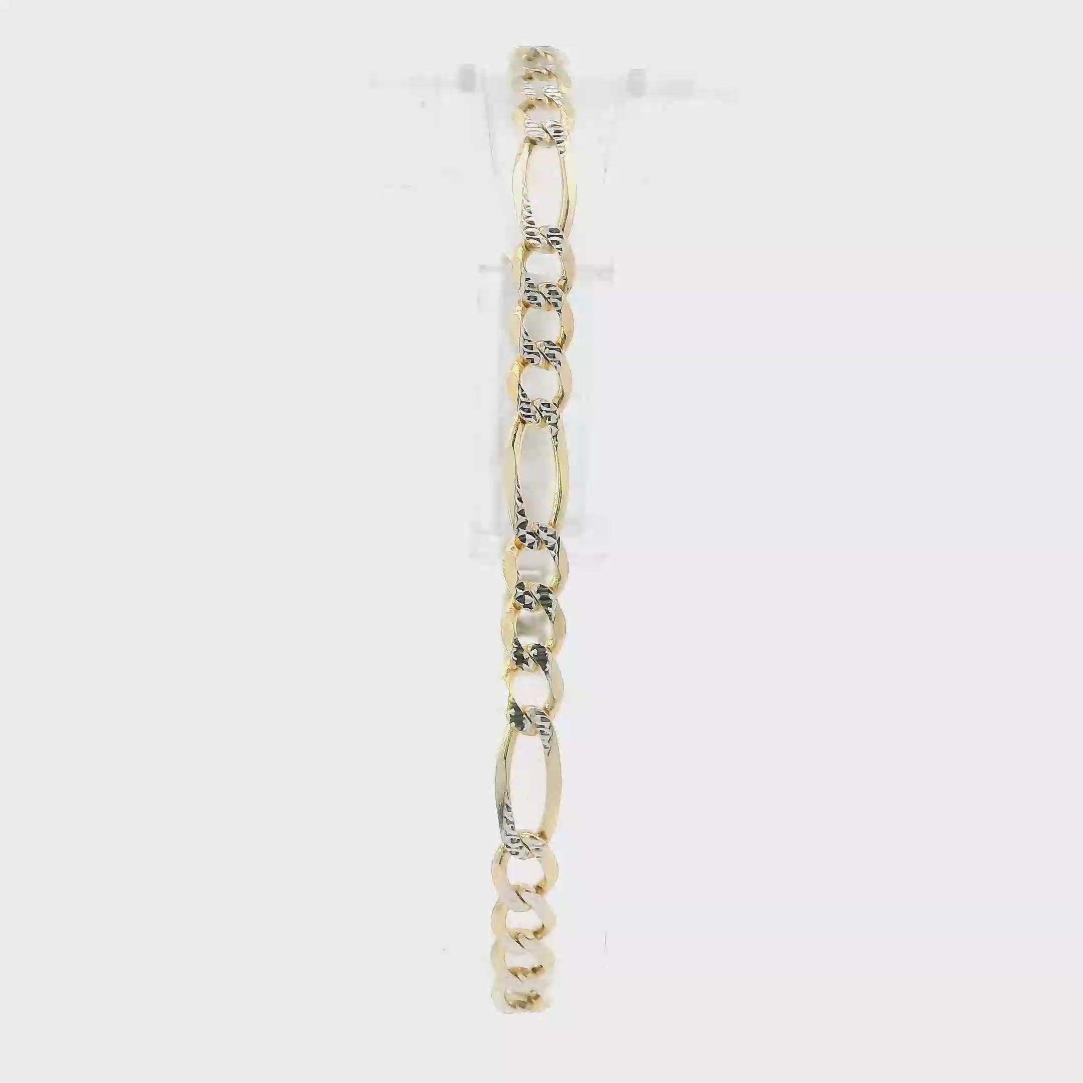 14K Yellow Gold Diamond Cut Figaro Bracelet