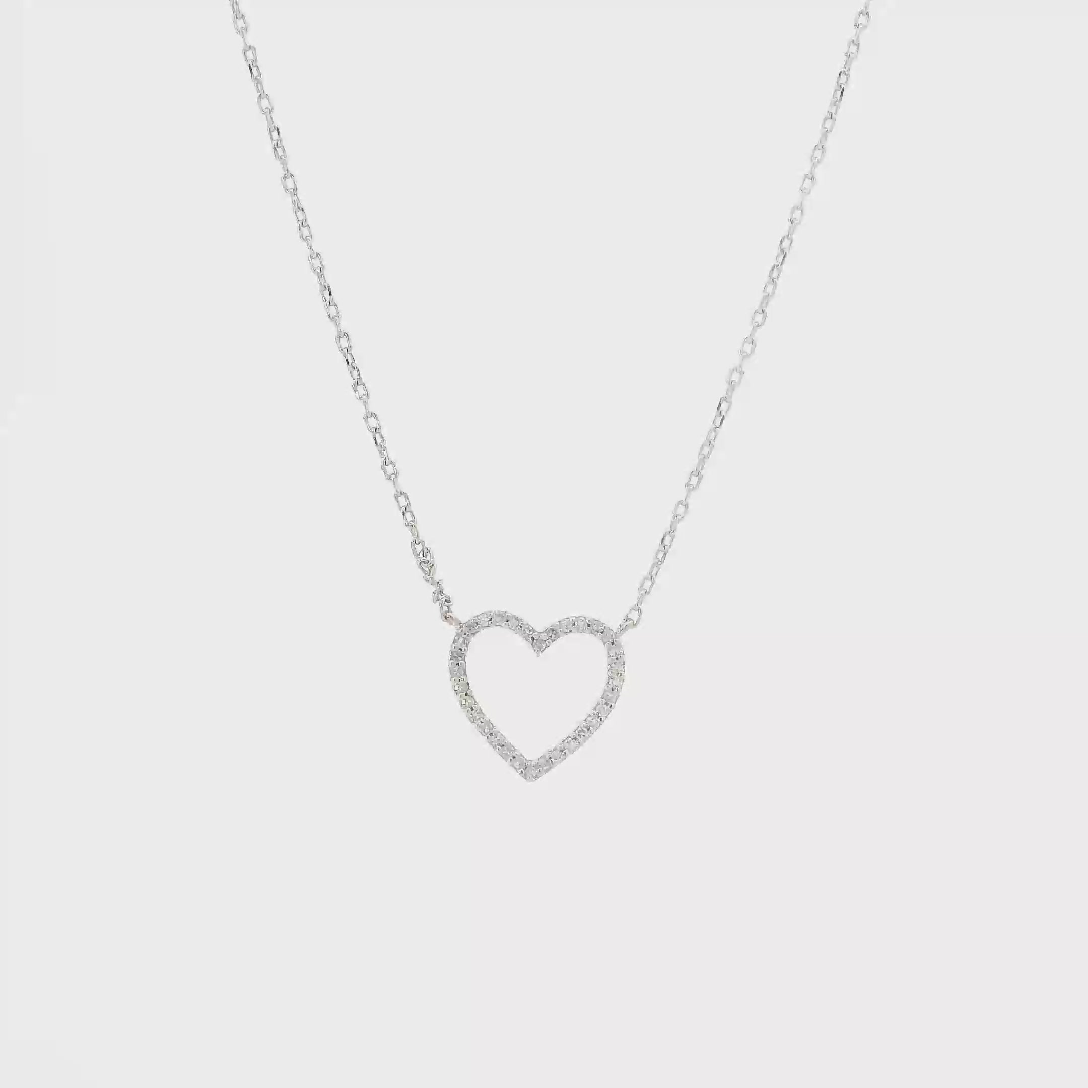 10K White Gold Open Heart Pendant & Cable Chain Necklace