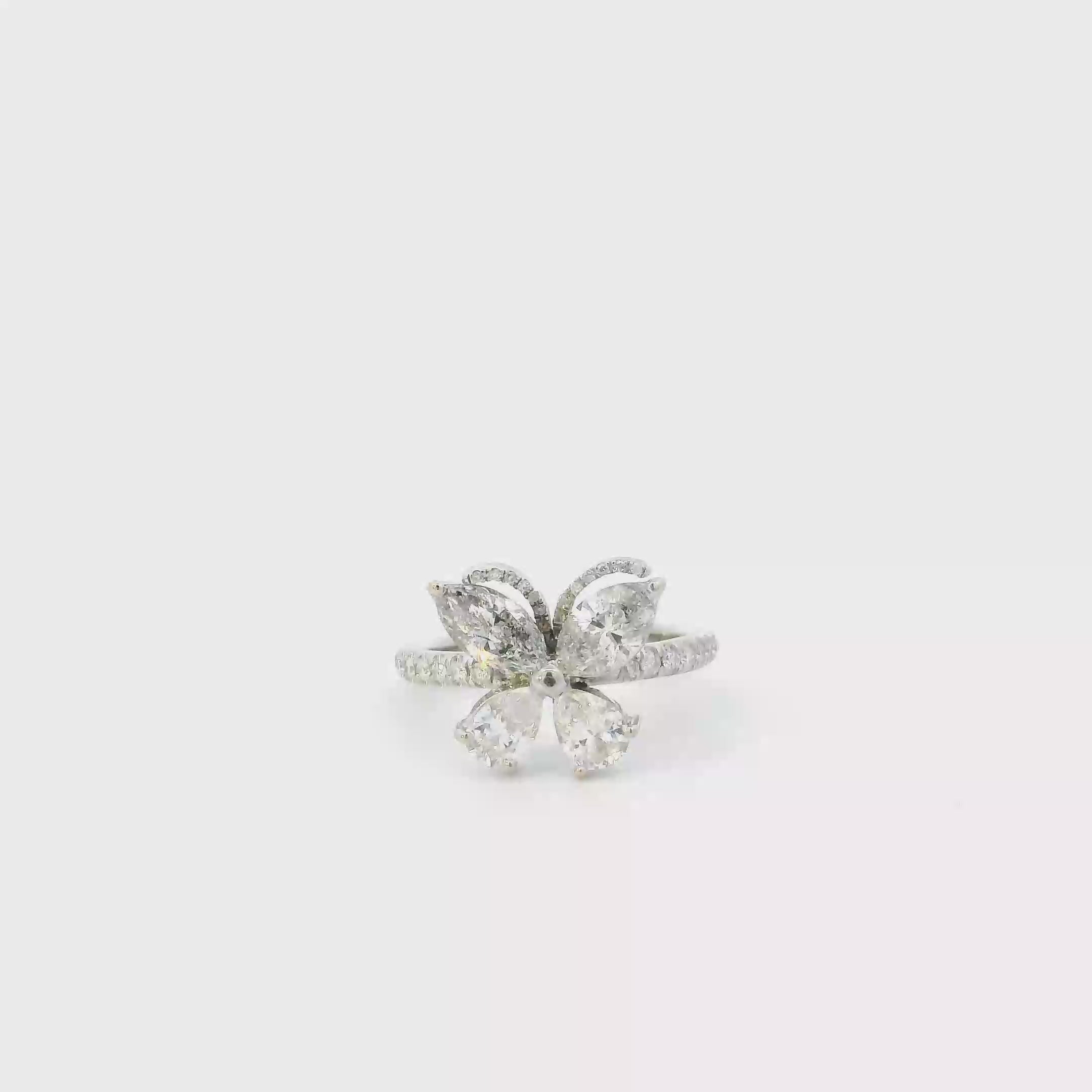 14K White Gold Diamond Butterfly Women's Ring-2.39ct